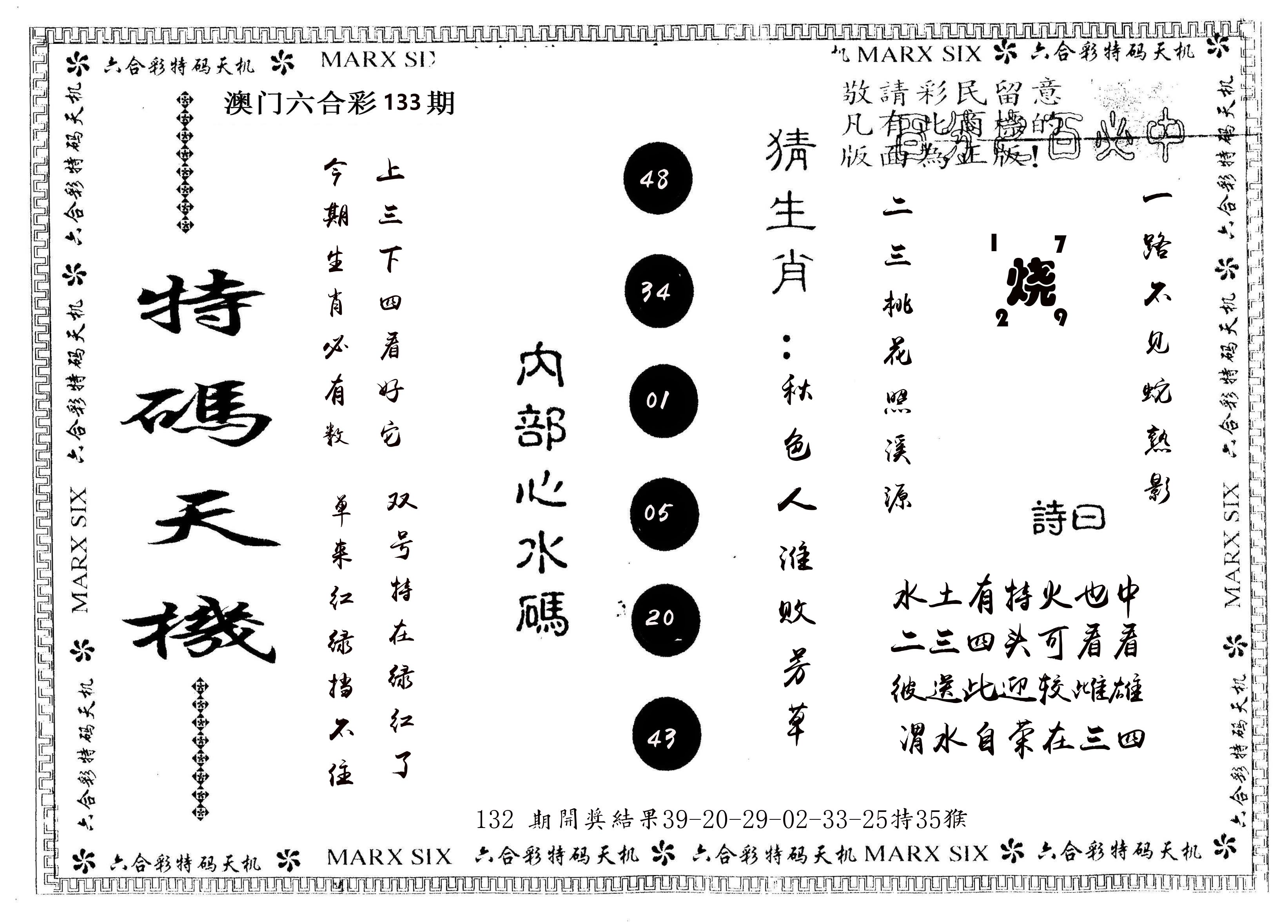 另版特码天机 第133期