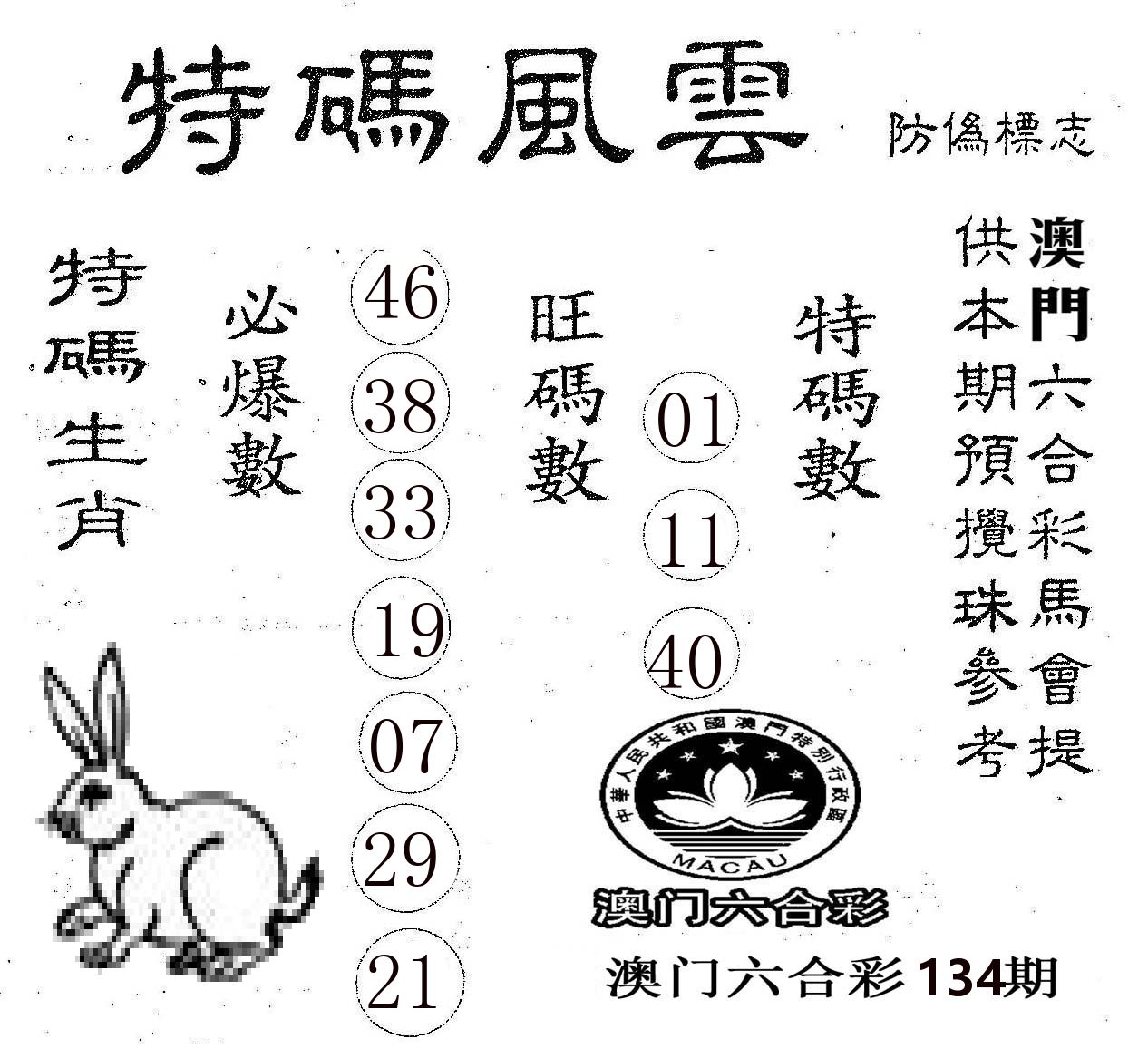 特码风云 第134期