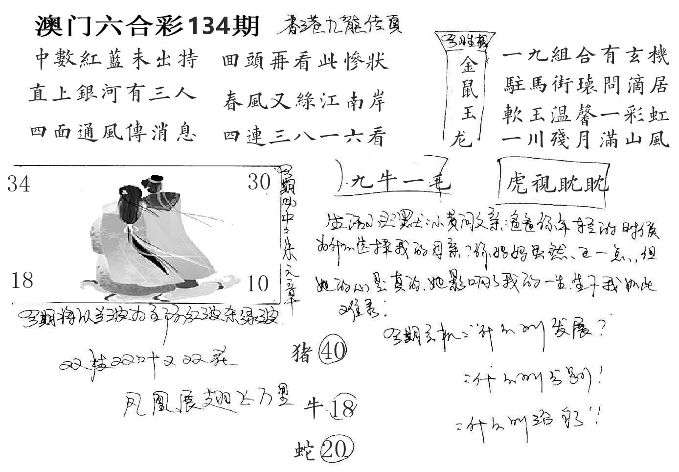 澳门手写九龙 第134期