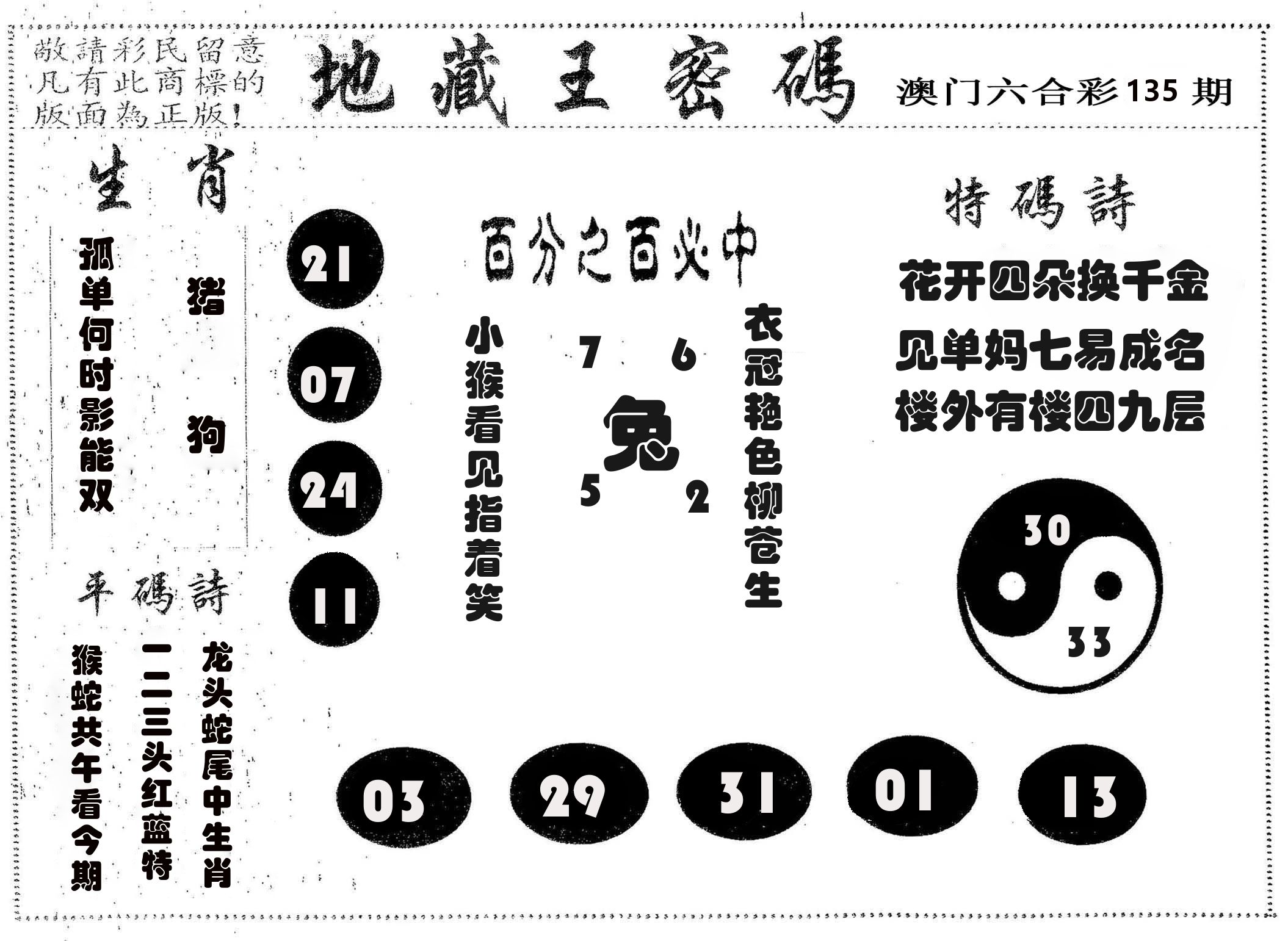 地藏王密码 第135期