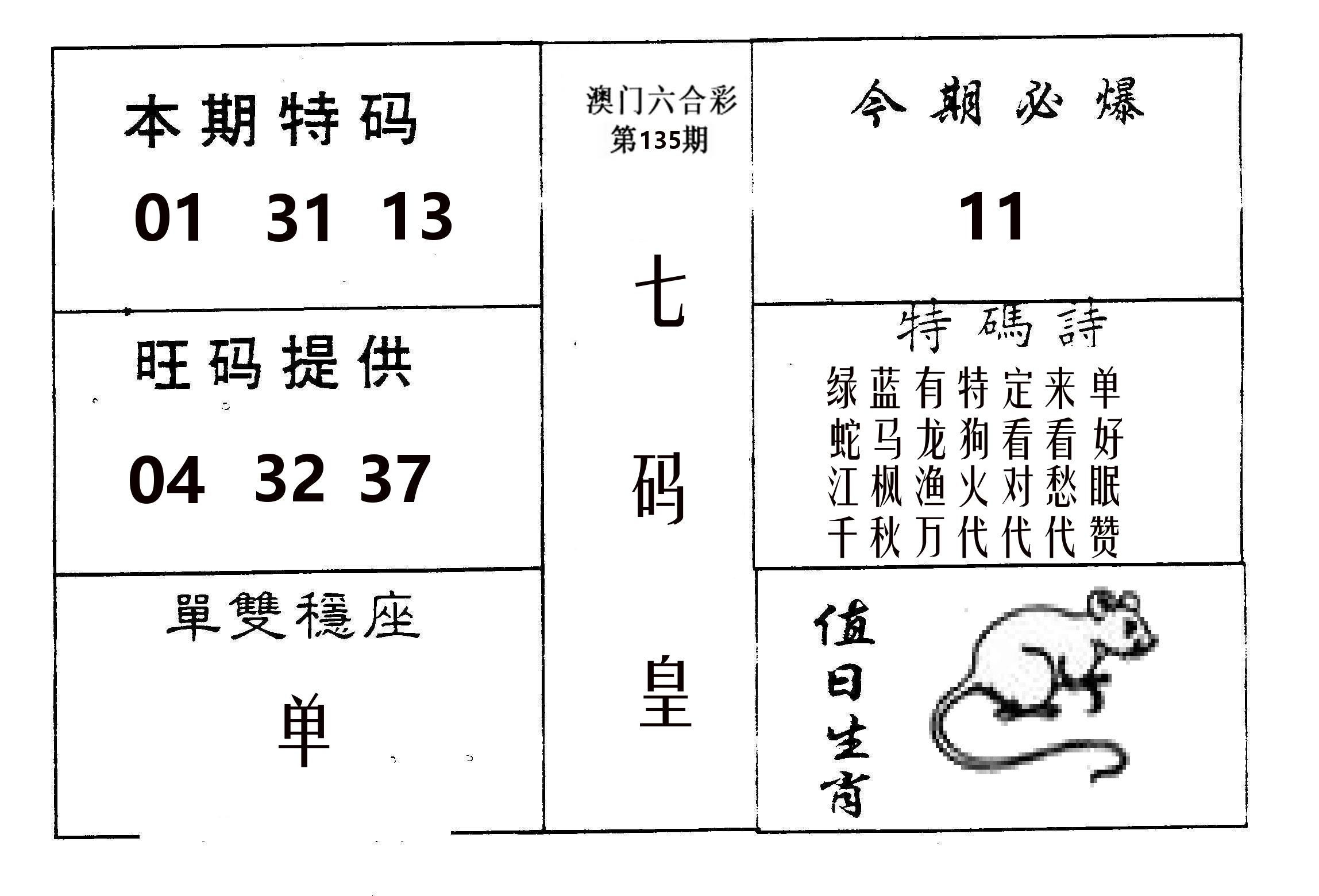 七码皇 第135期