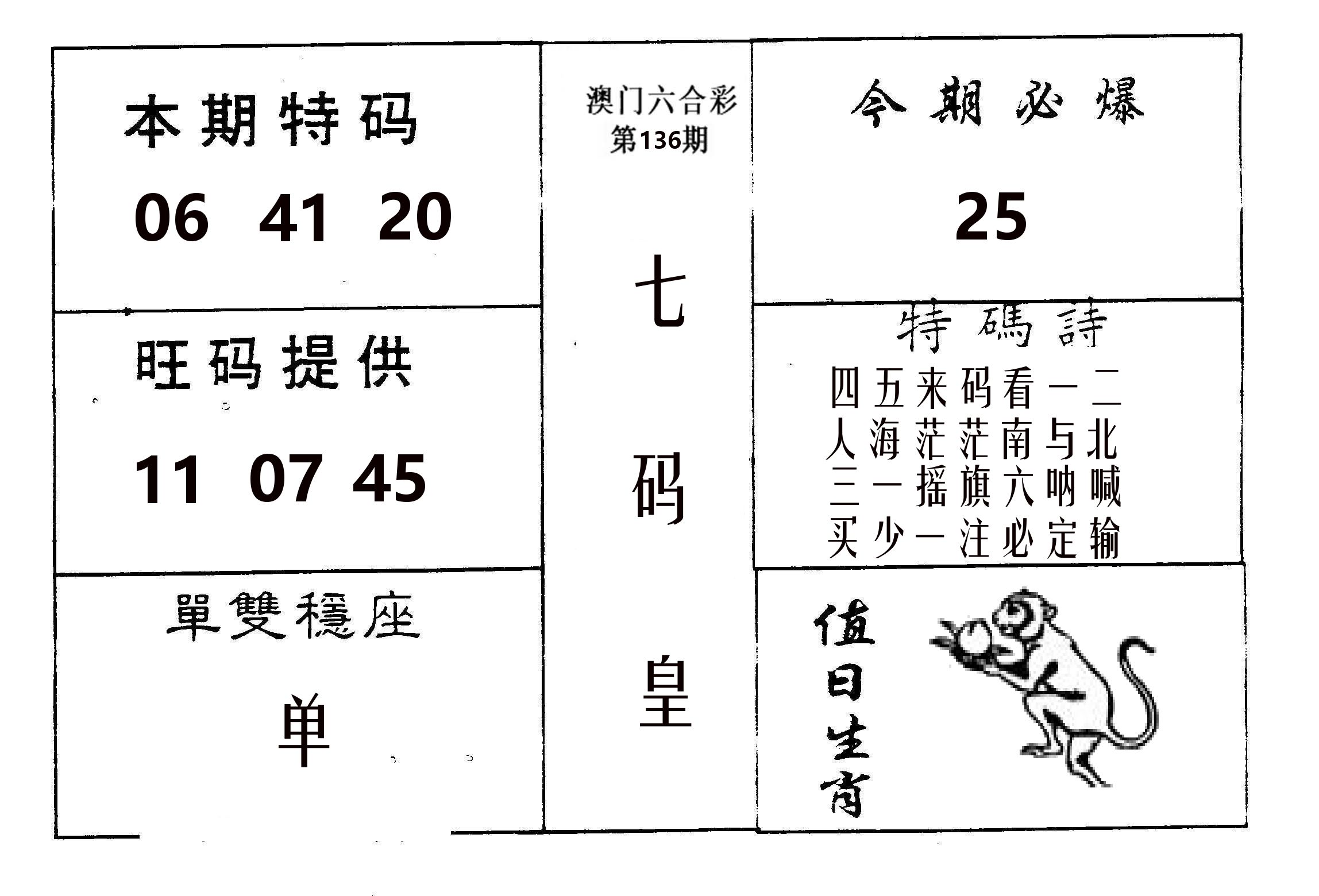 七码皇 第136期