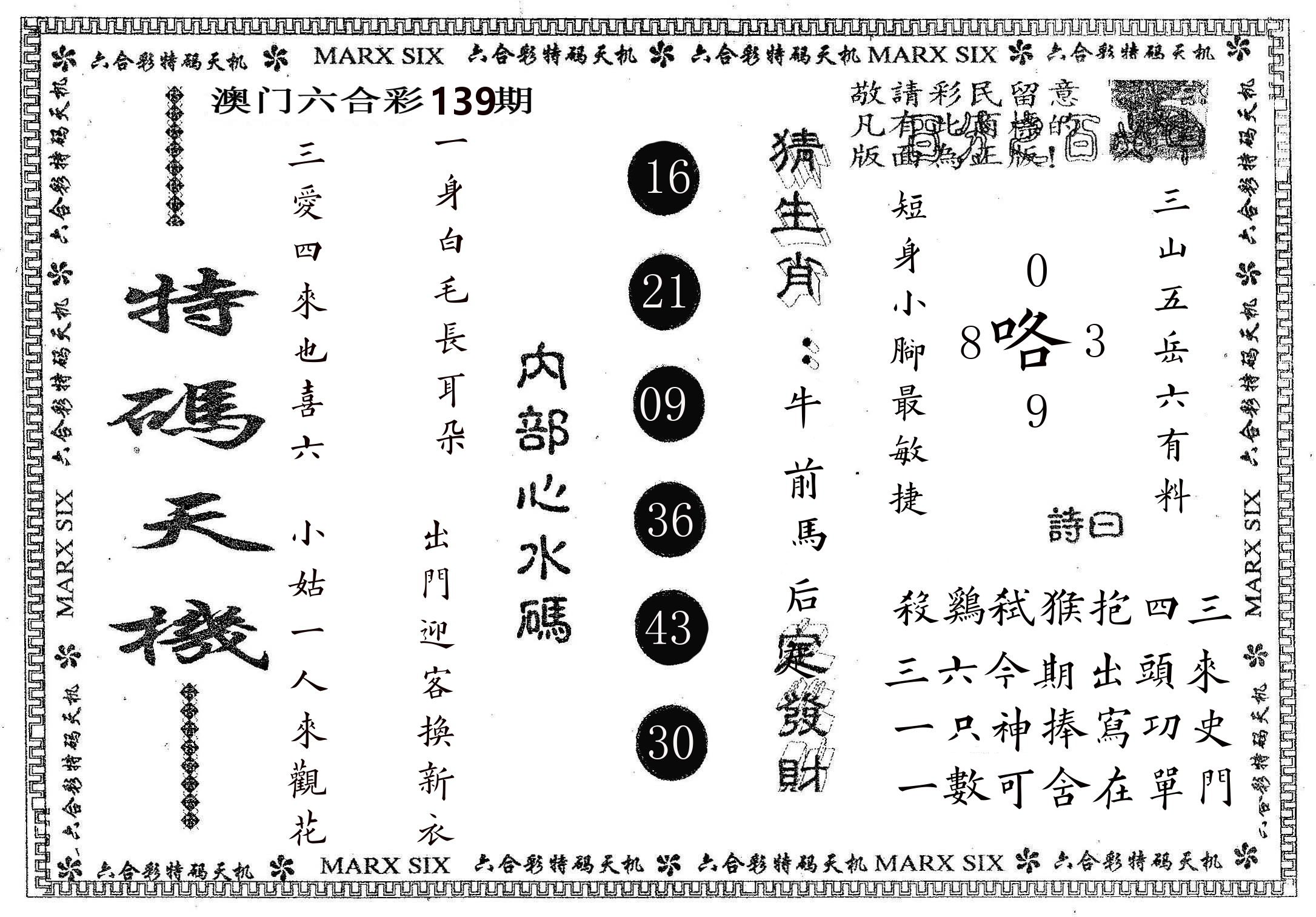 特码天机 第139期