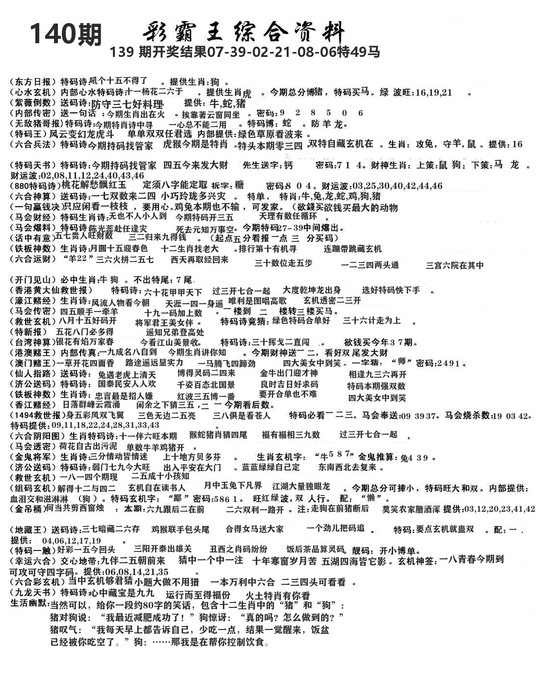 澳门综合资料 第140期
