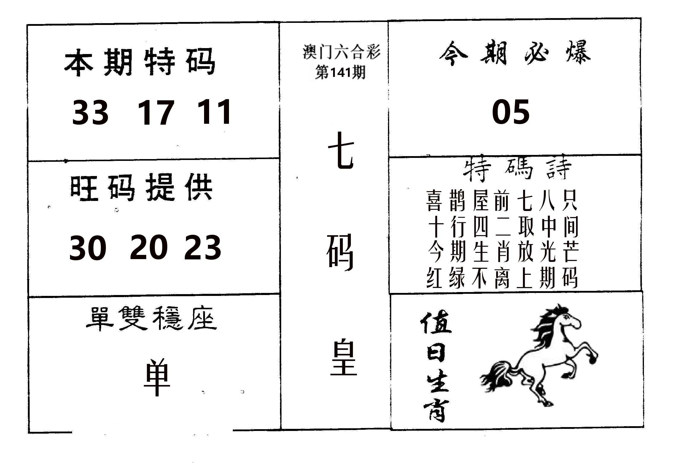 七码皇 第141期