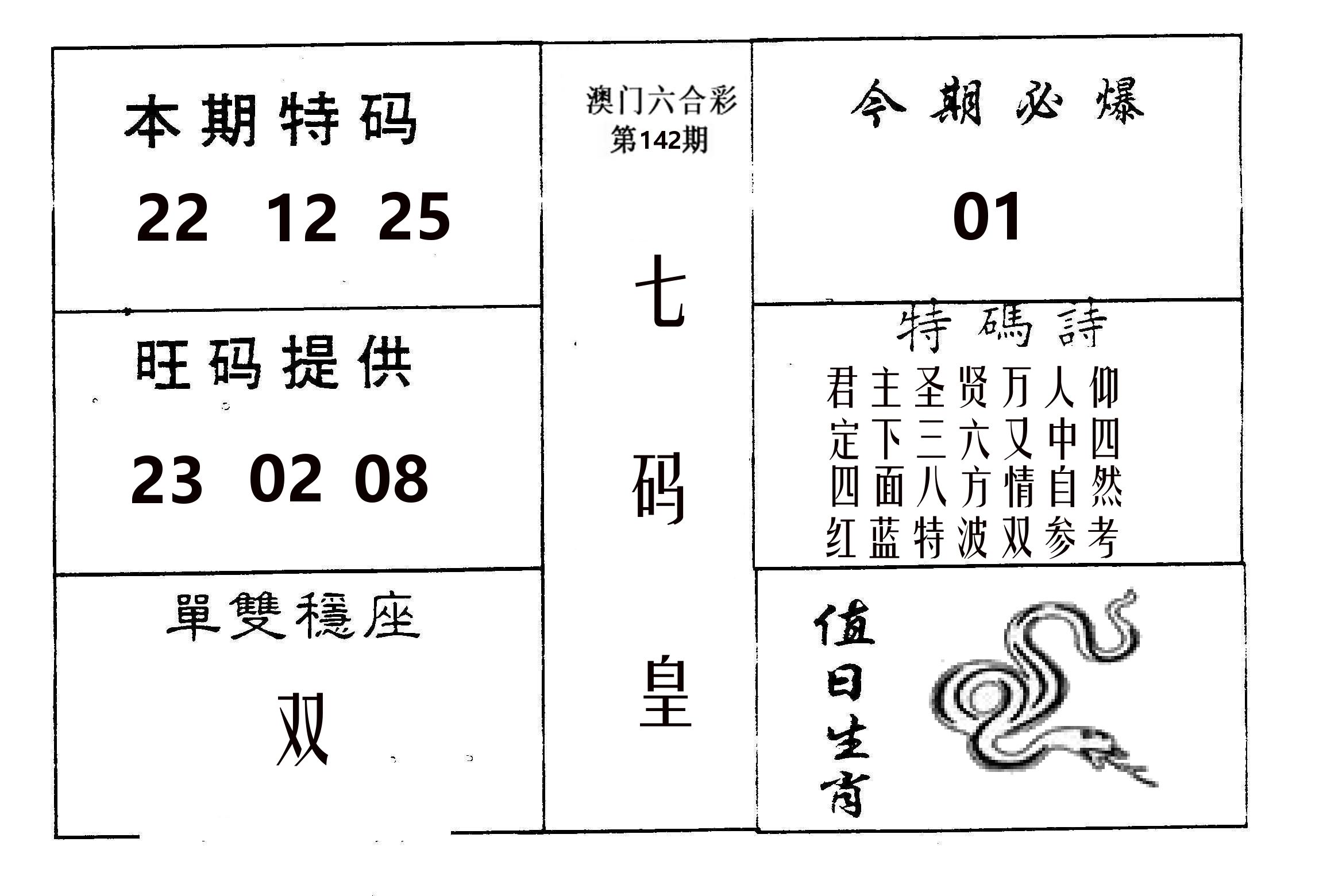 七码皇 第142期