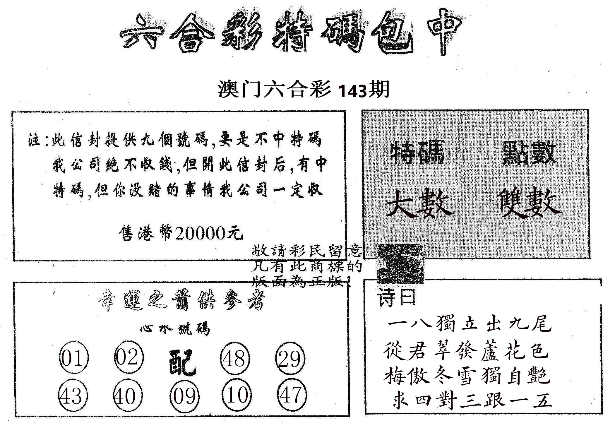 20000包中B 第143期
