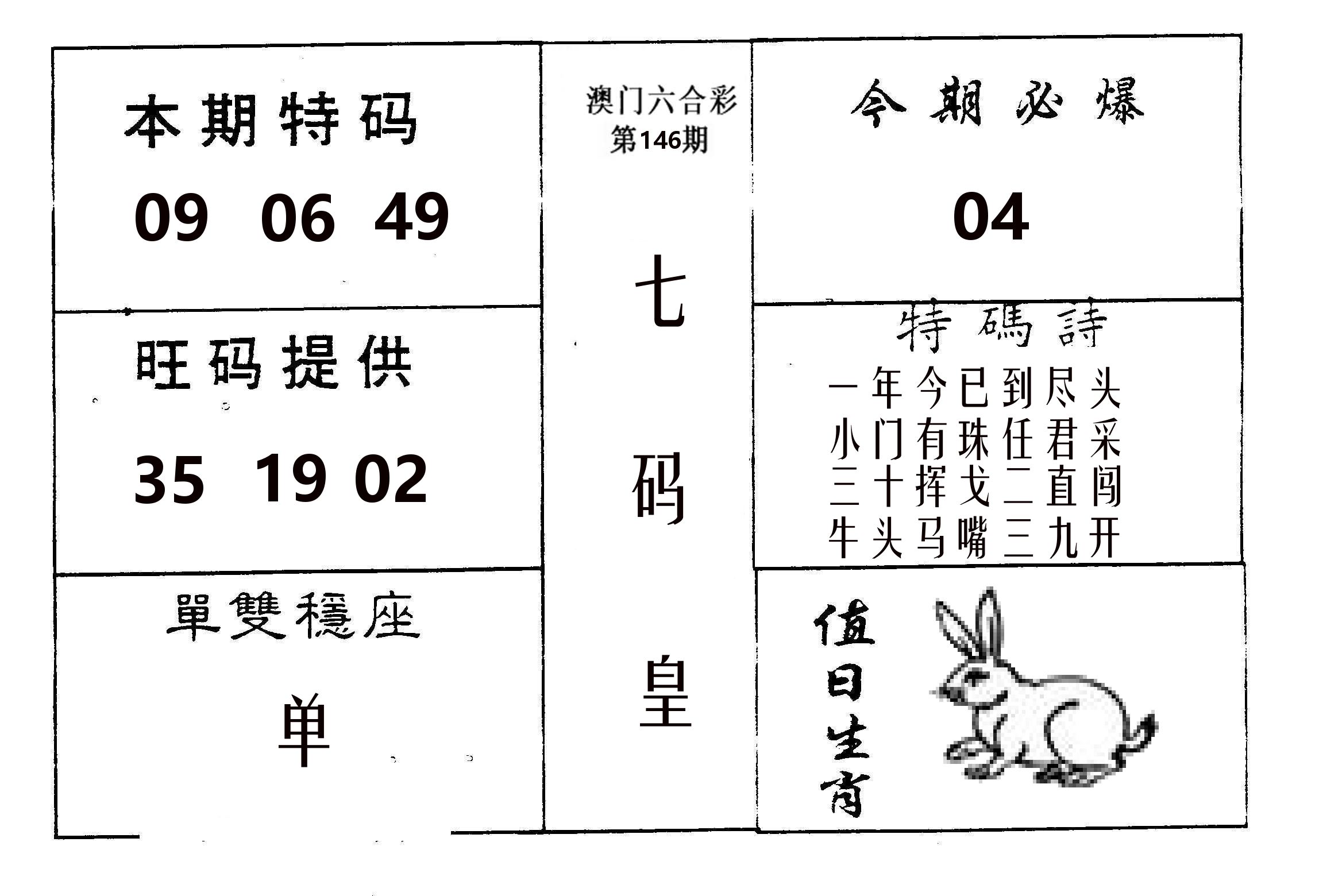 七码皇 第146期