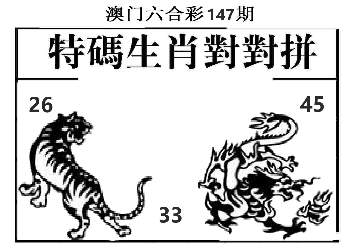 特码生肖对对拼 第147期