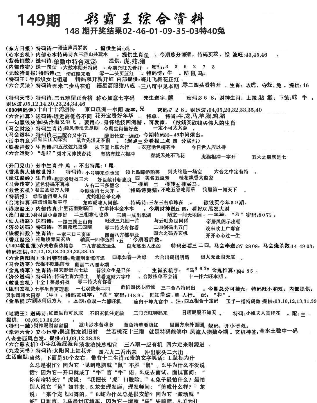 澳门综合资料 第149期