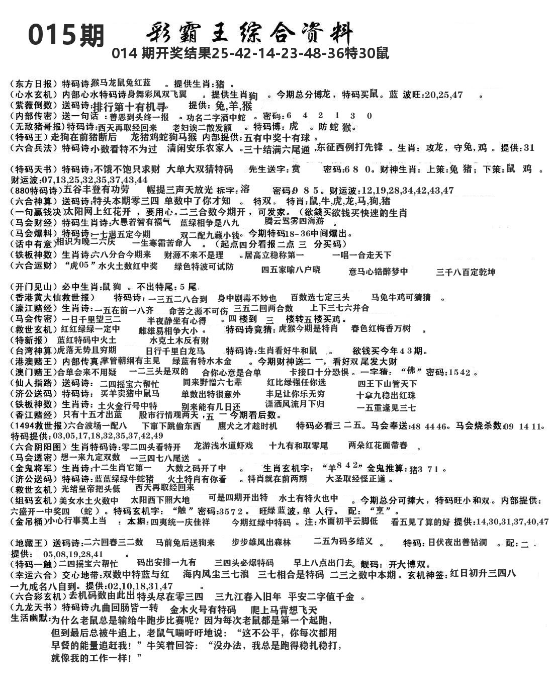 澳门综合资料 第15期