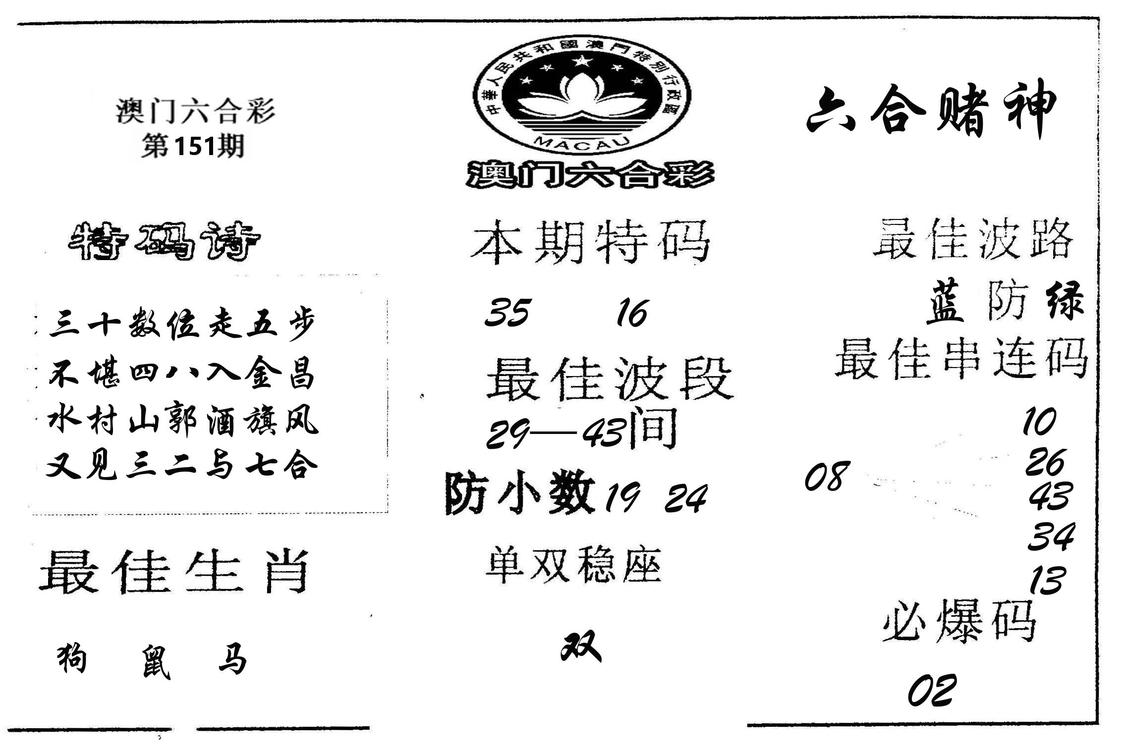 六合赌神 第151期