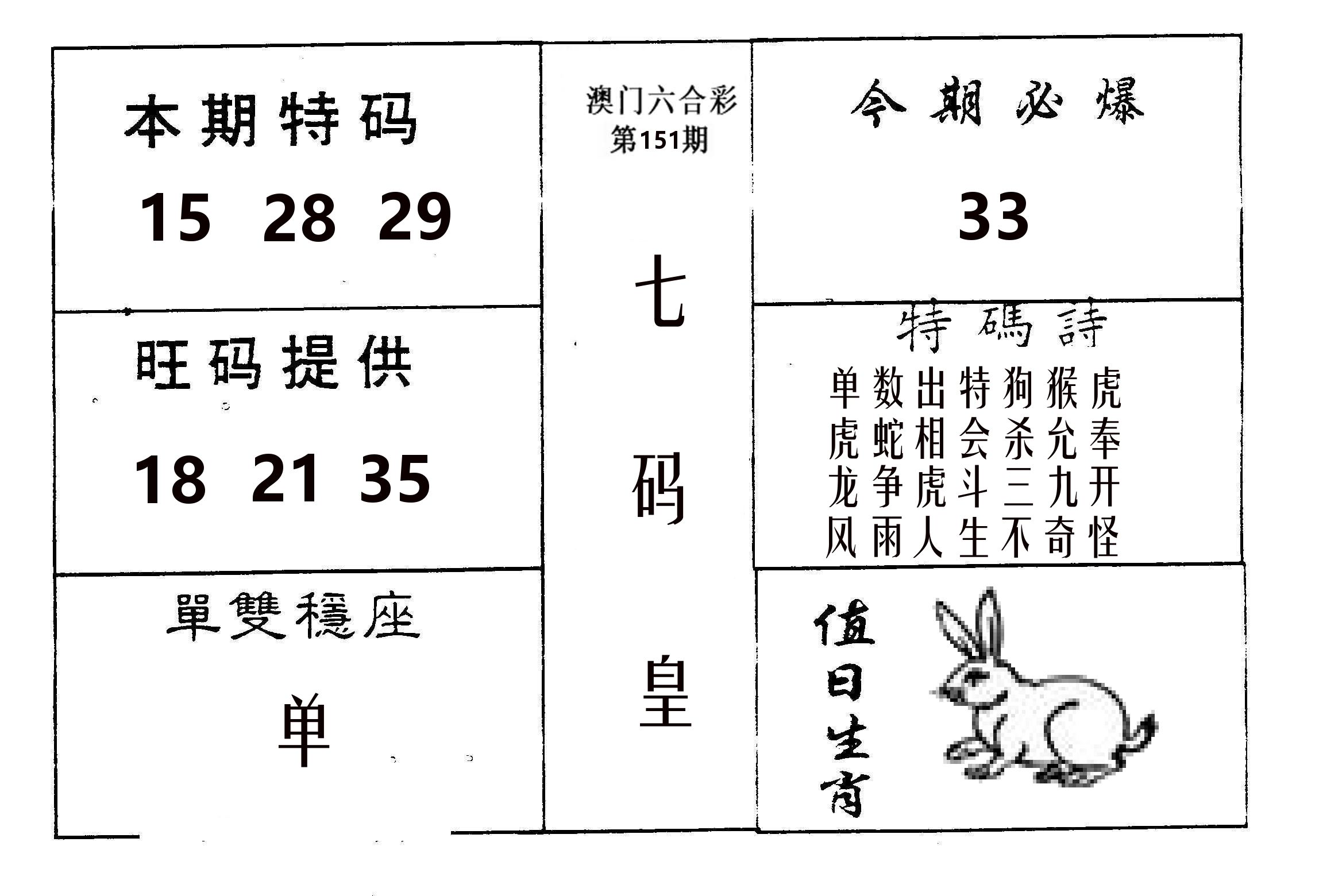 七码皇 第151期