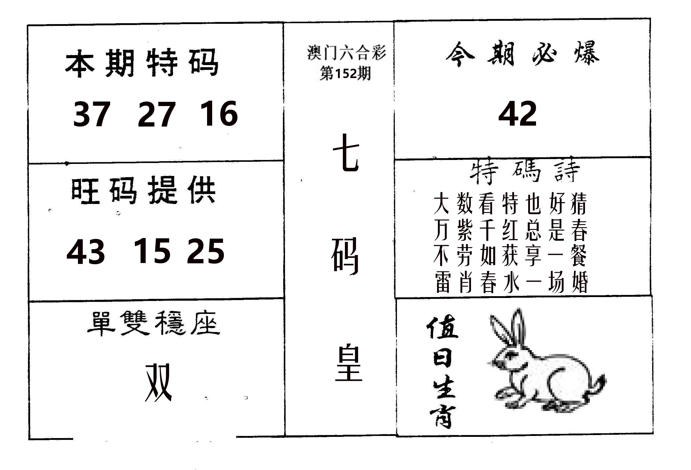 七码皇 第152期