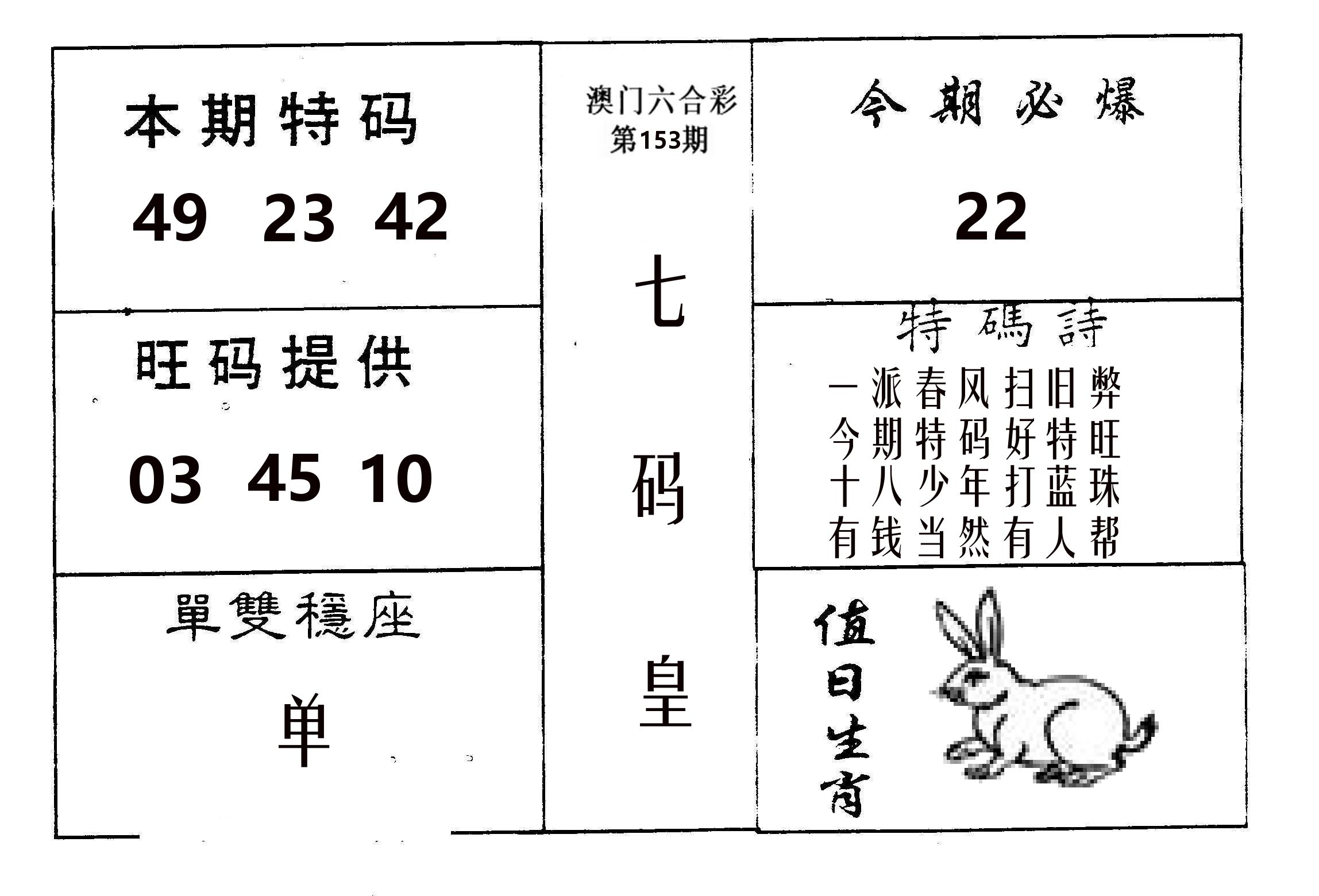 七码皇 第153期