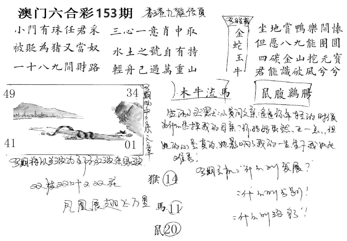 澳门手写九龙 第153期