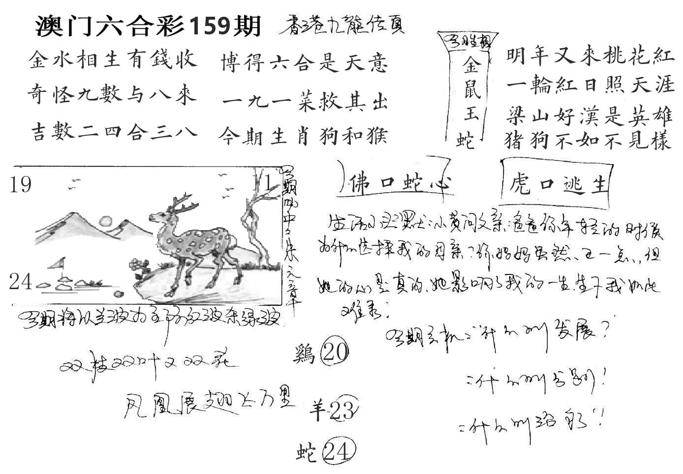 澳门手写九龙 第159期
