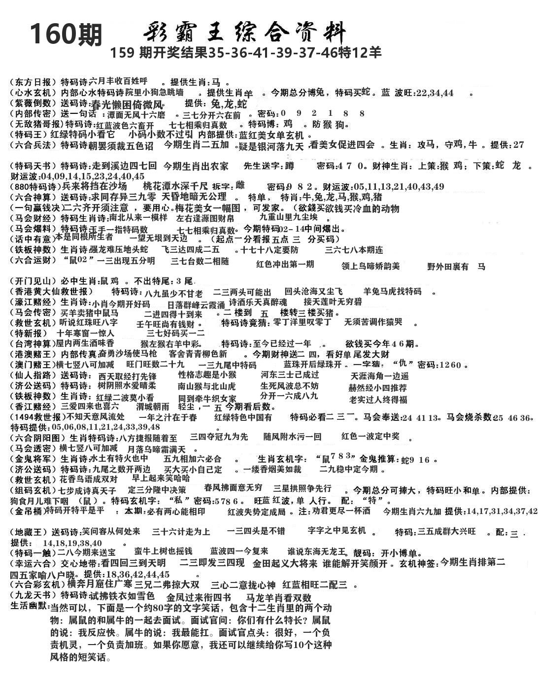 澳门综合资料 第160期