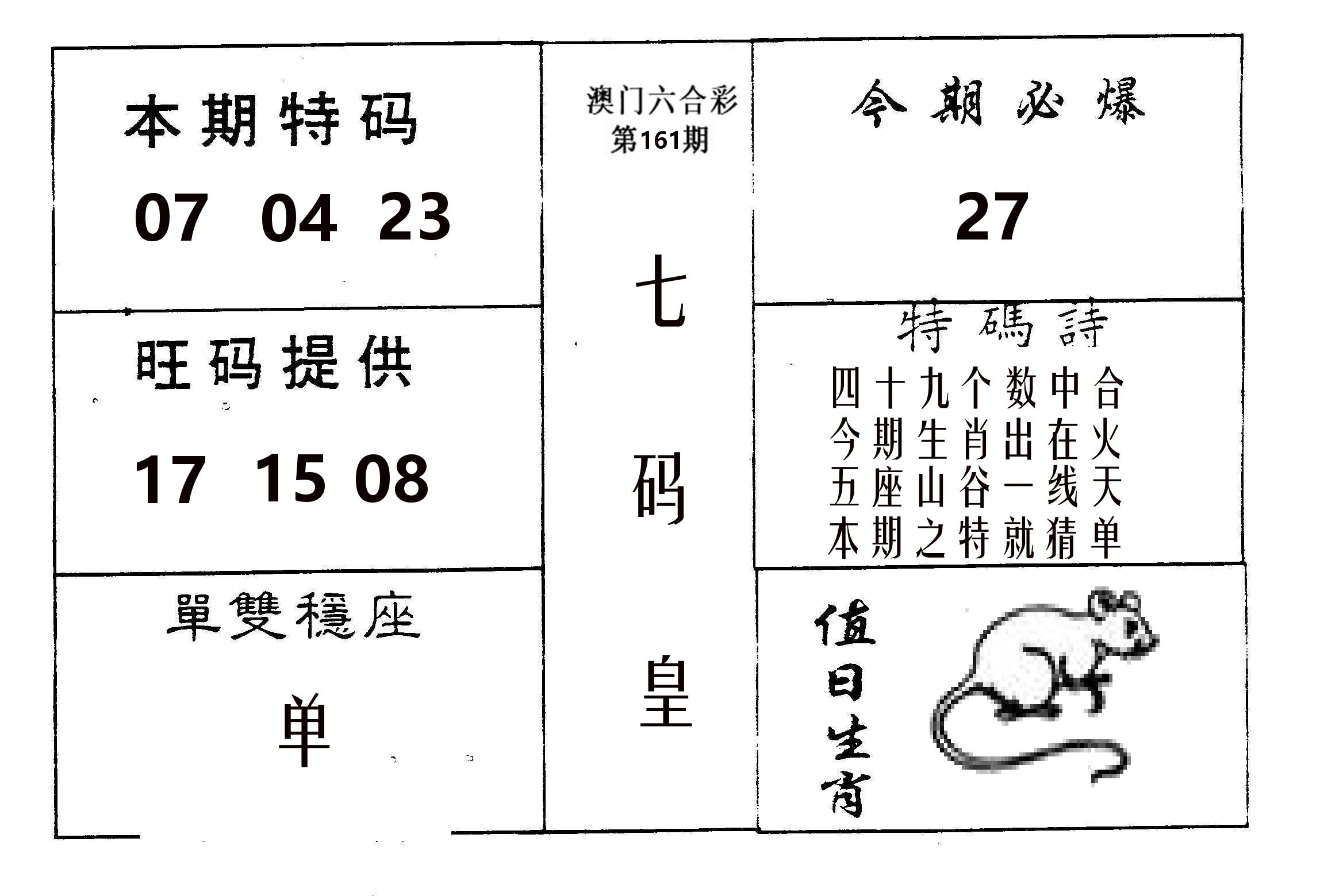 七码皇 第161期