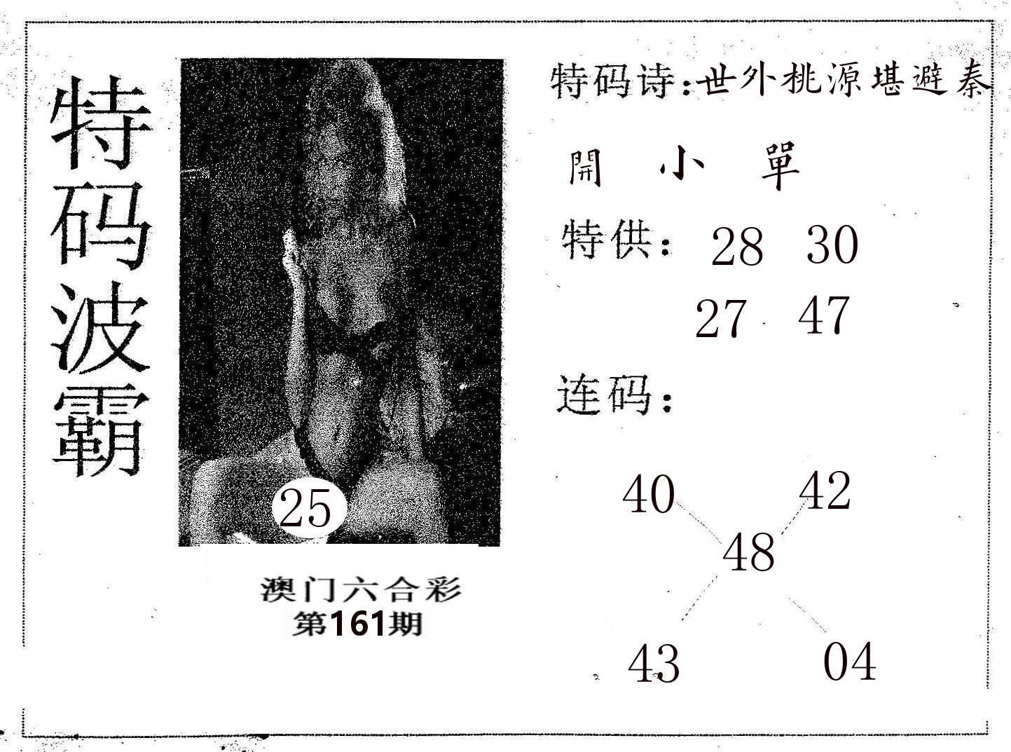 特码波霸 第161期