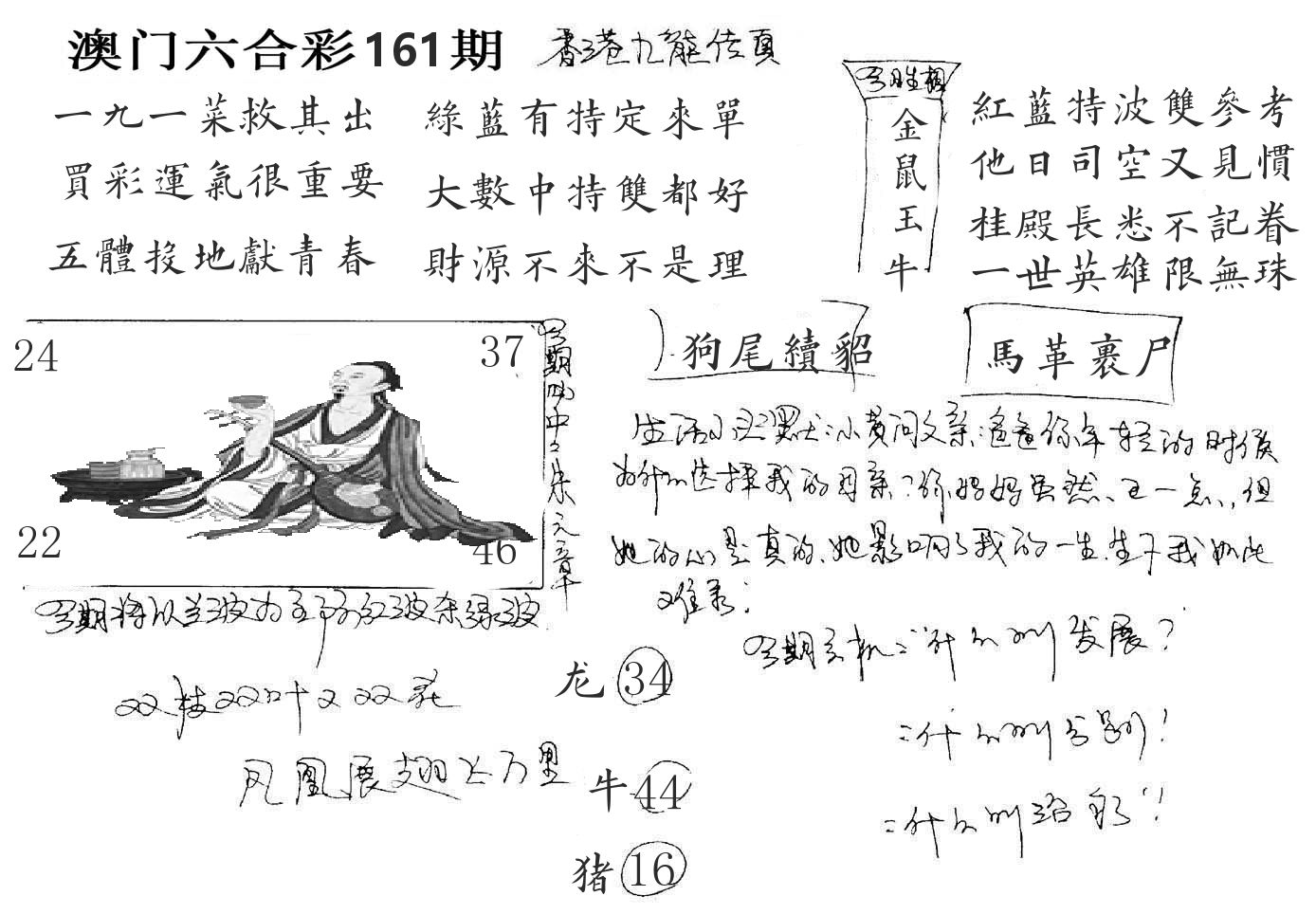 澳门手写九龙 第161期