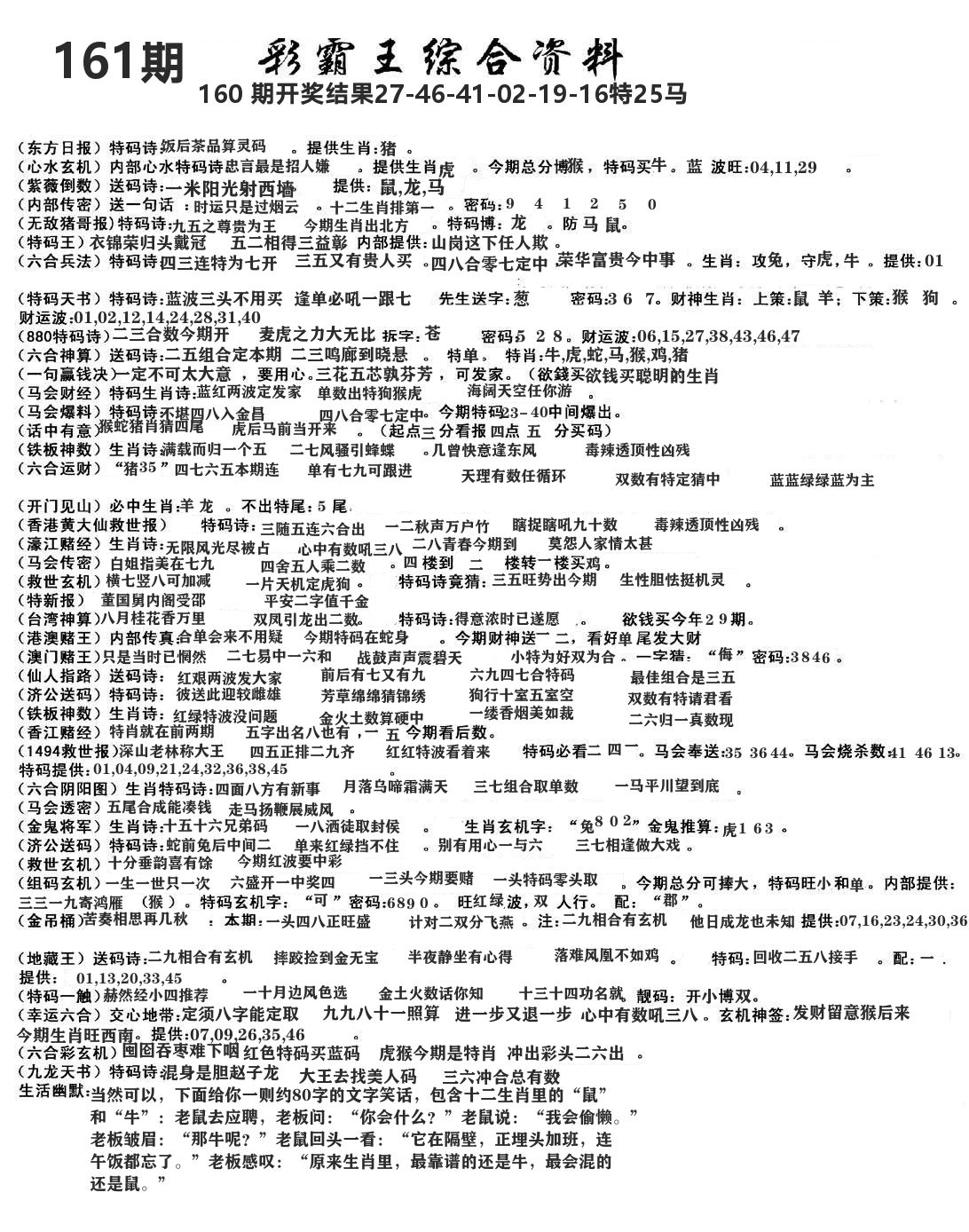 澳门综合资料 第161期