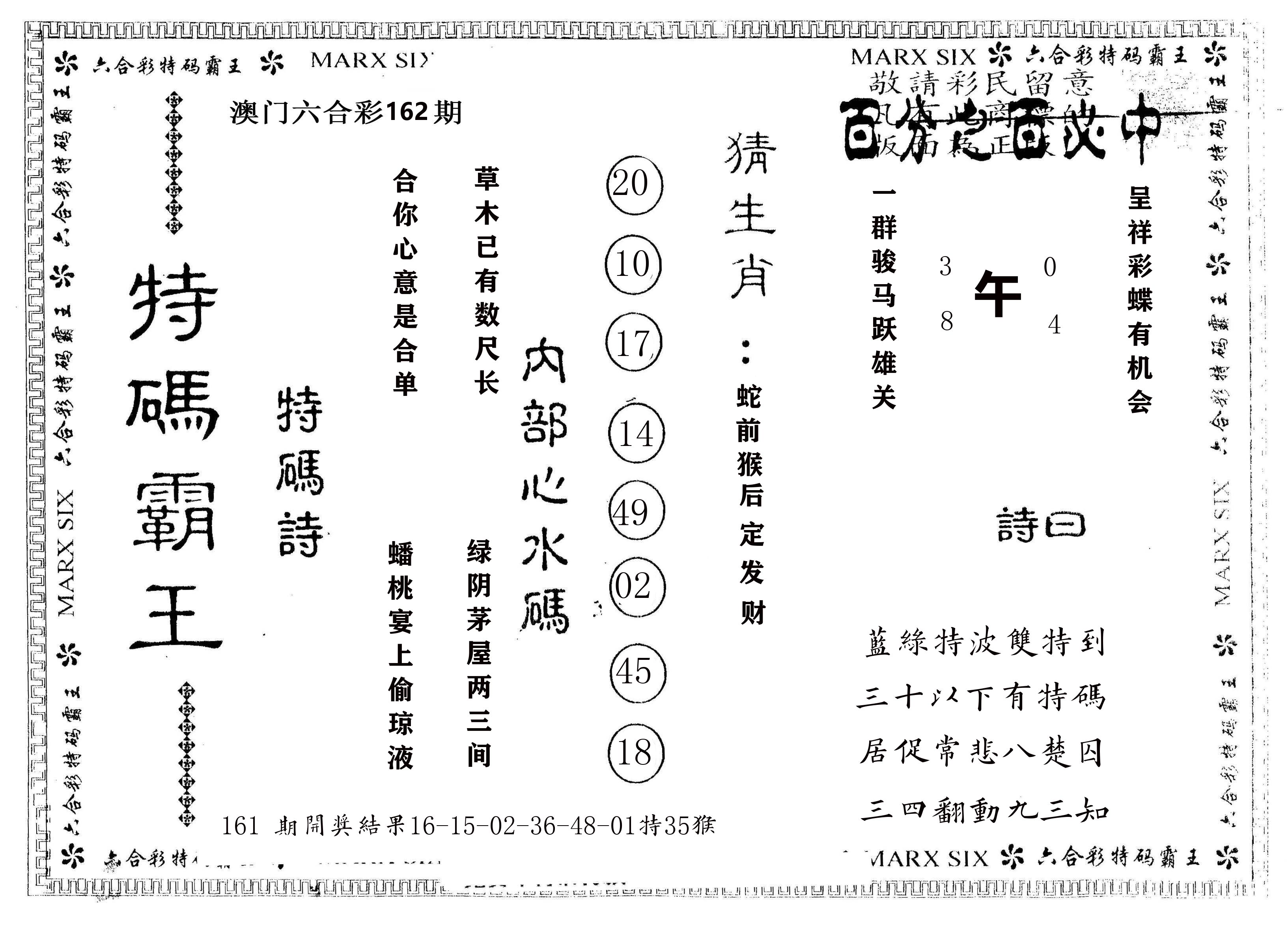 另版特码霸王 第162期