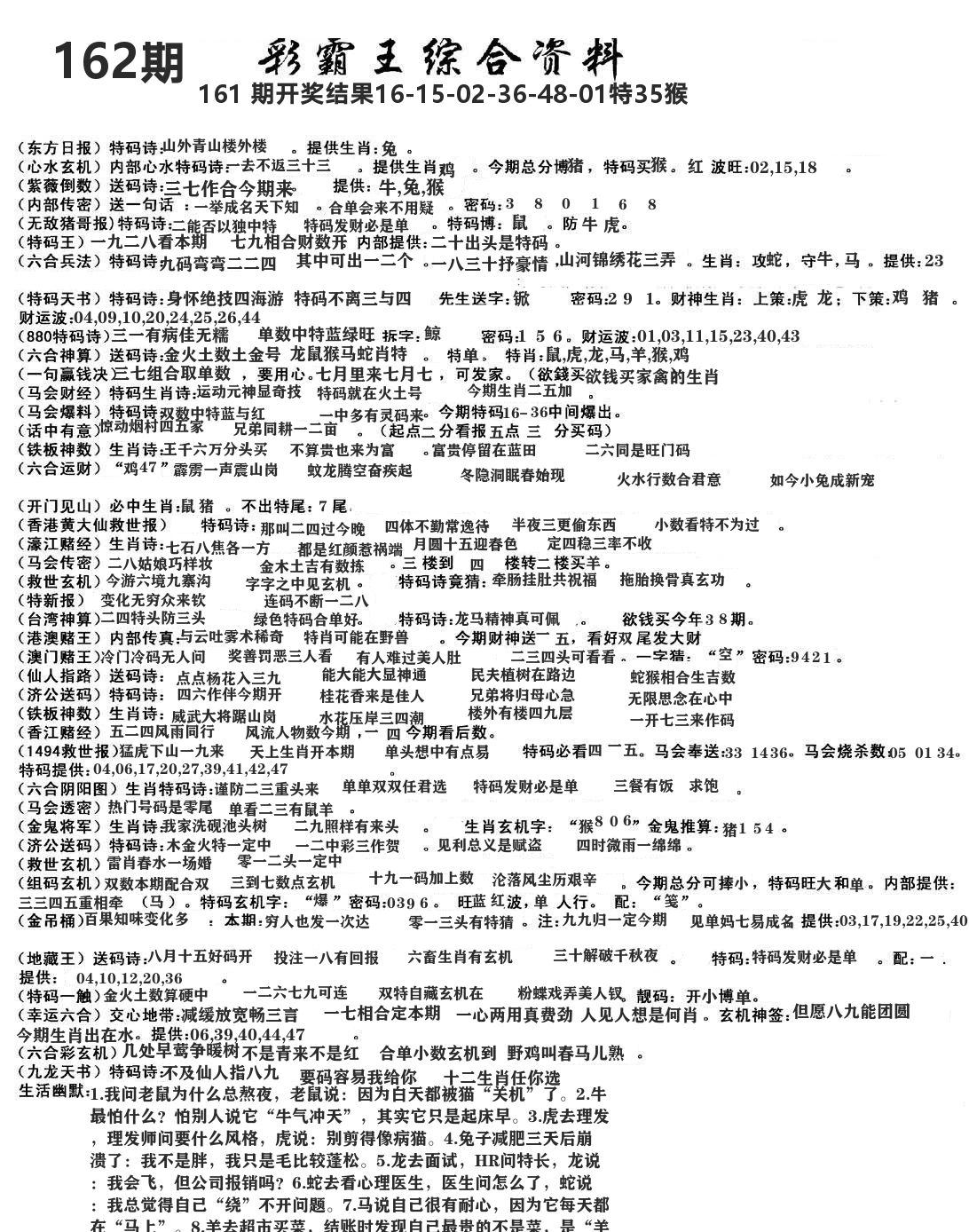 澳门综合资料 第162期