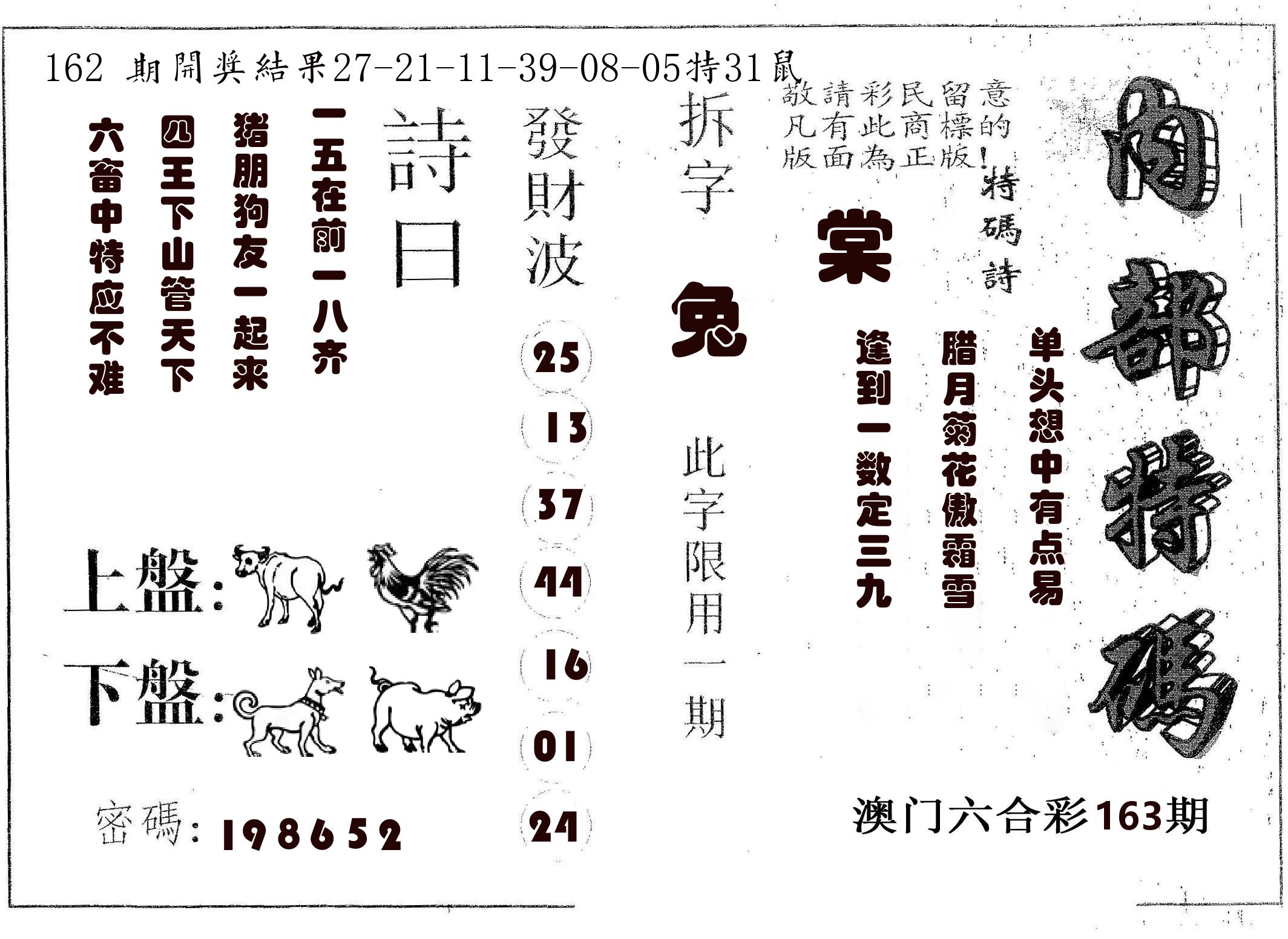 内部特码 第163期