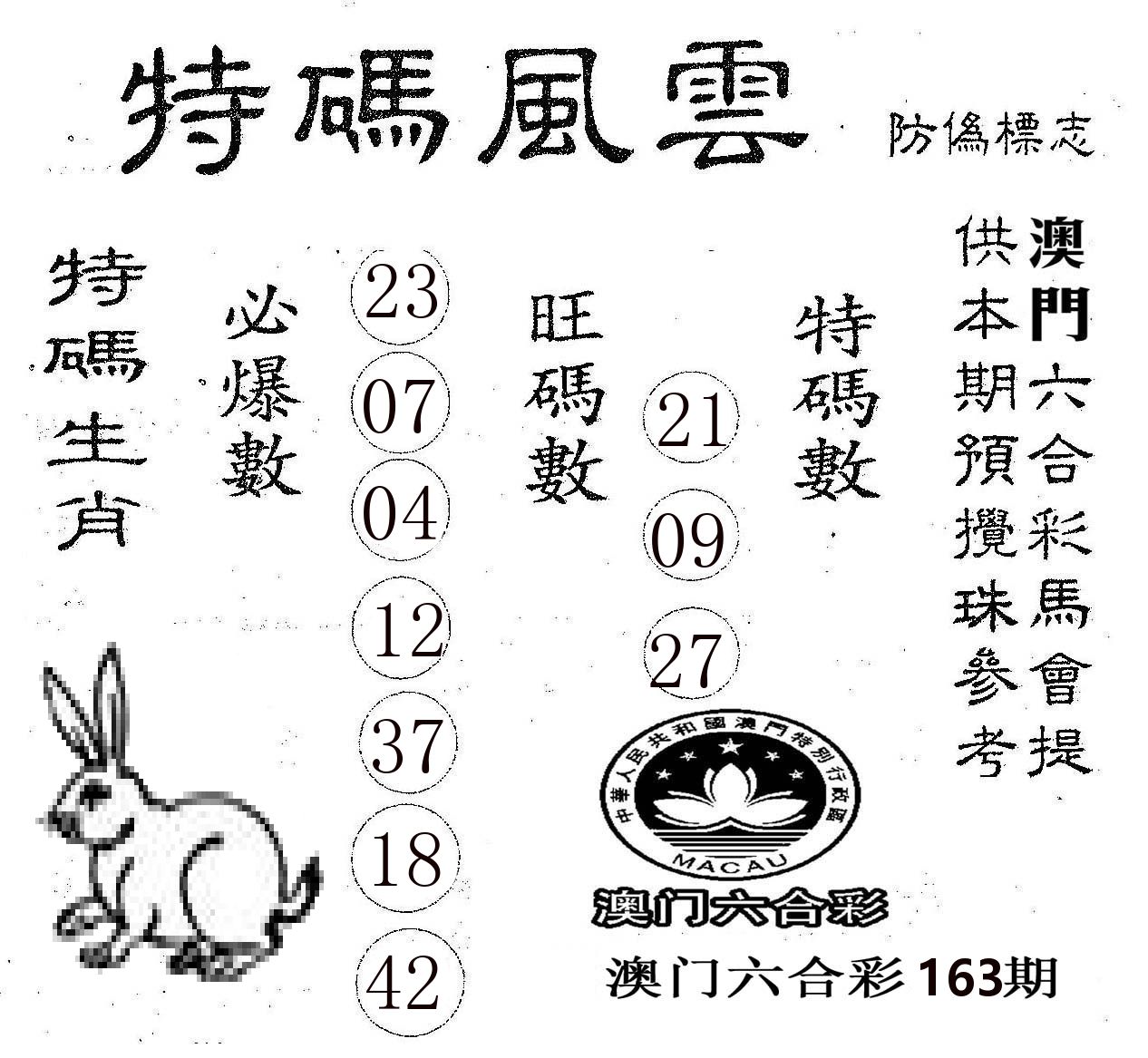 特码风云 第163期