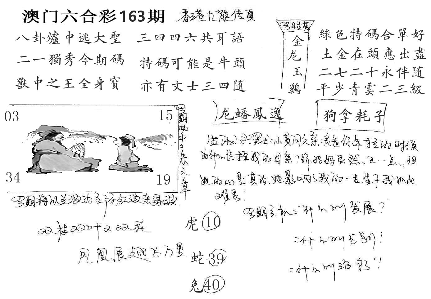澳门手写九龙 第163期