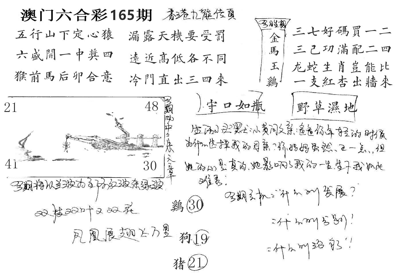 澳门手写九龙 第165期
