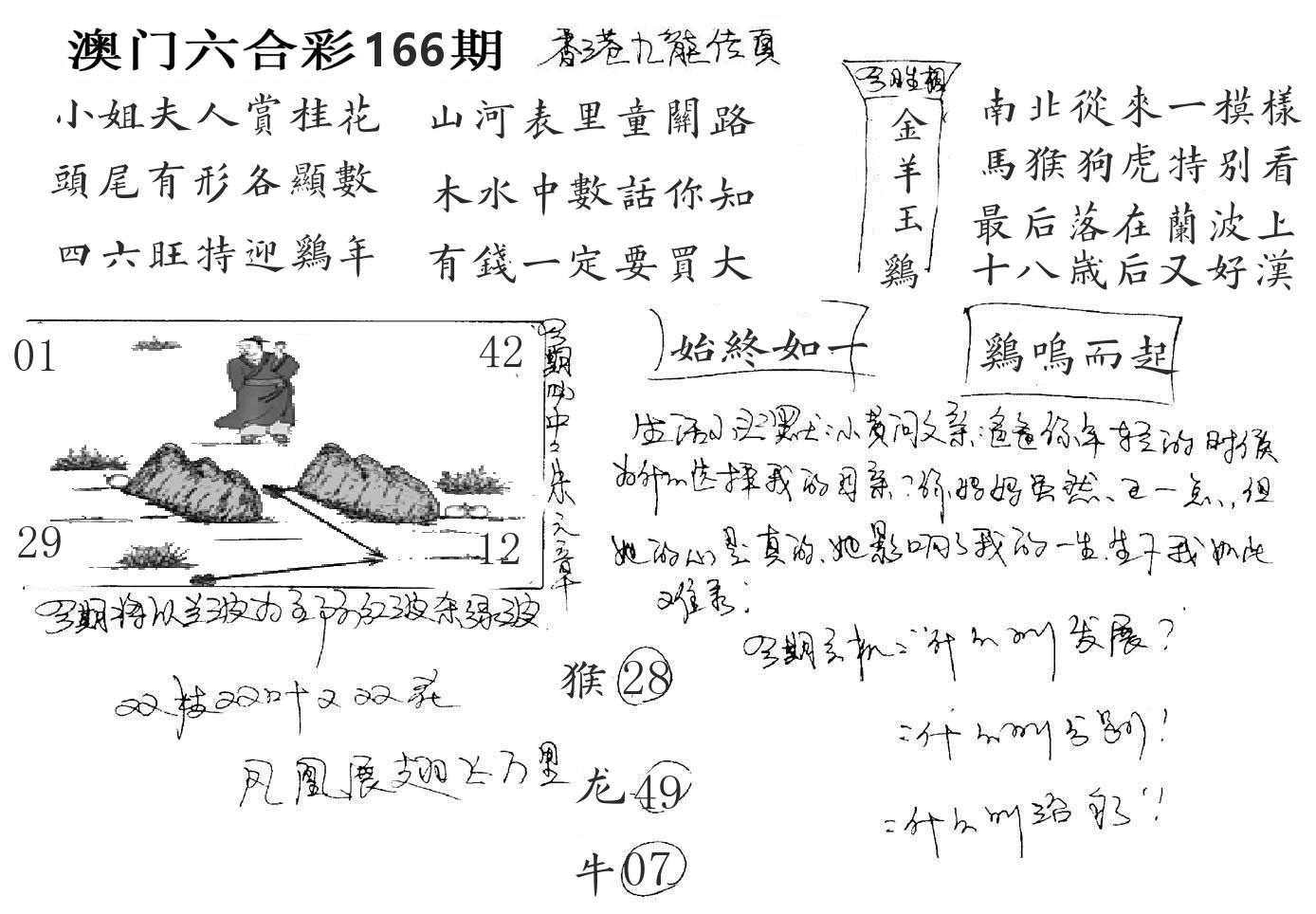 澳门手写九龙 第166期