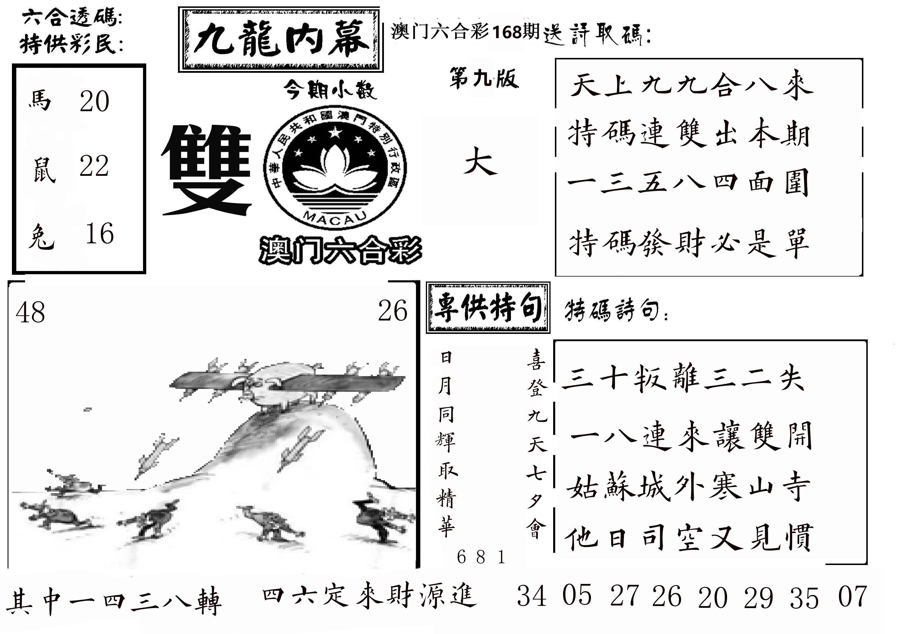 澳门传真3 第168期