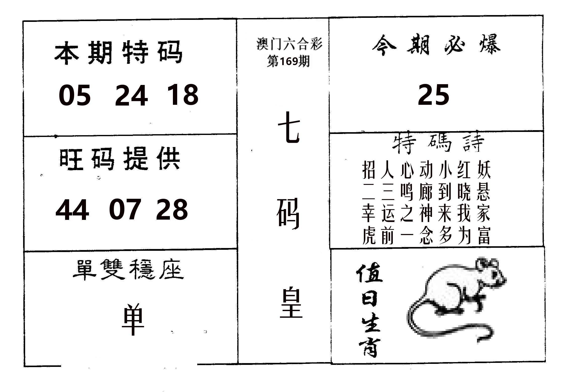 七码皇 第169期
