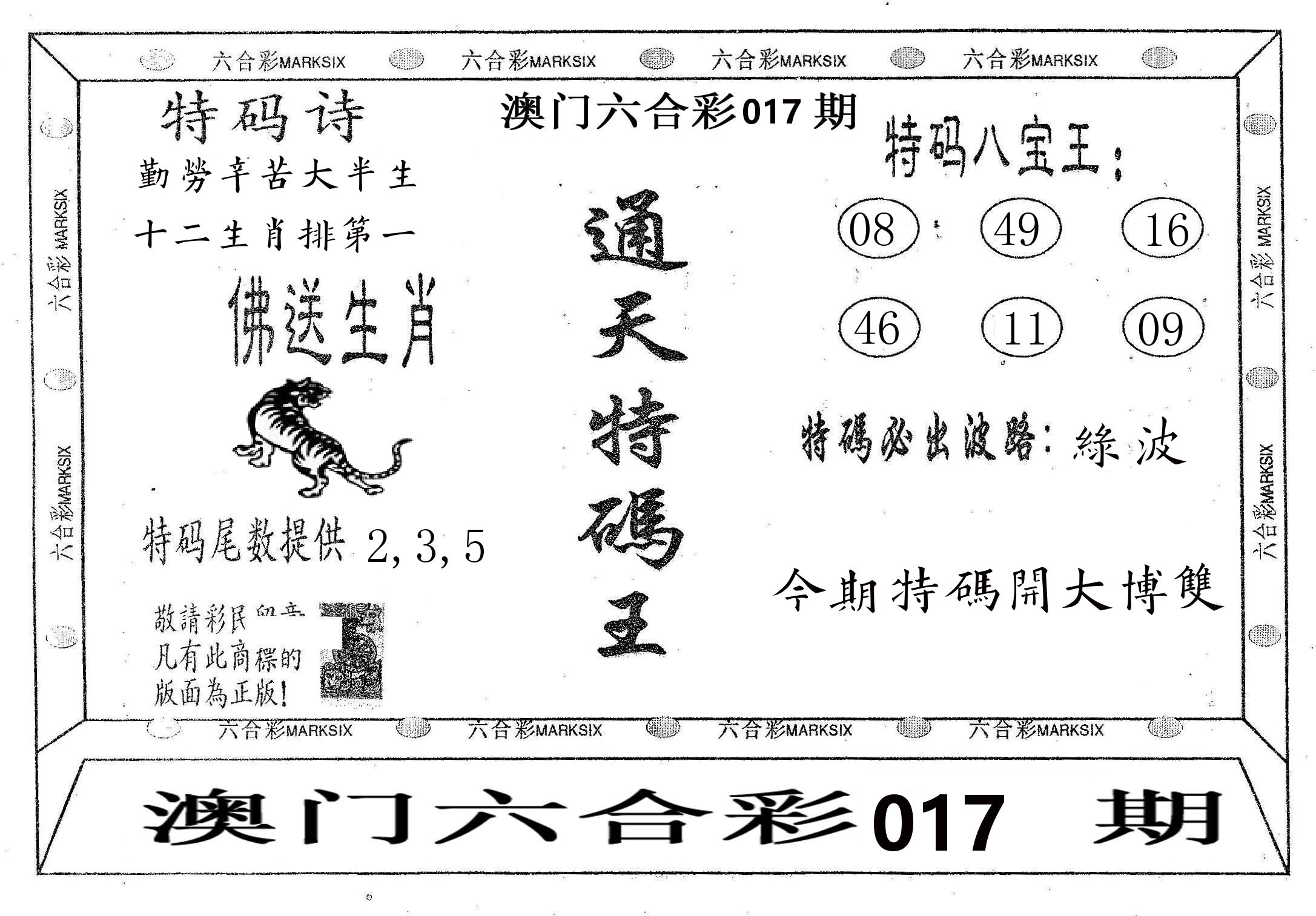 通天特码王 第17期