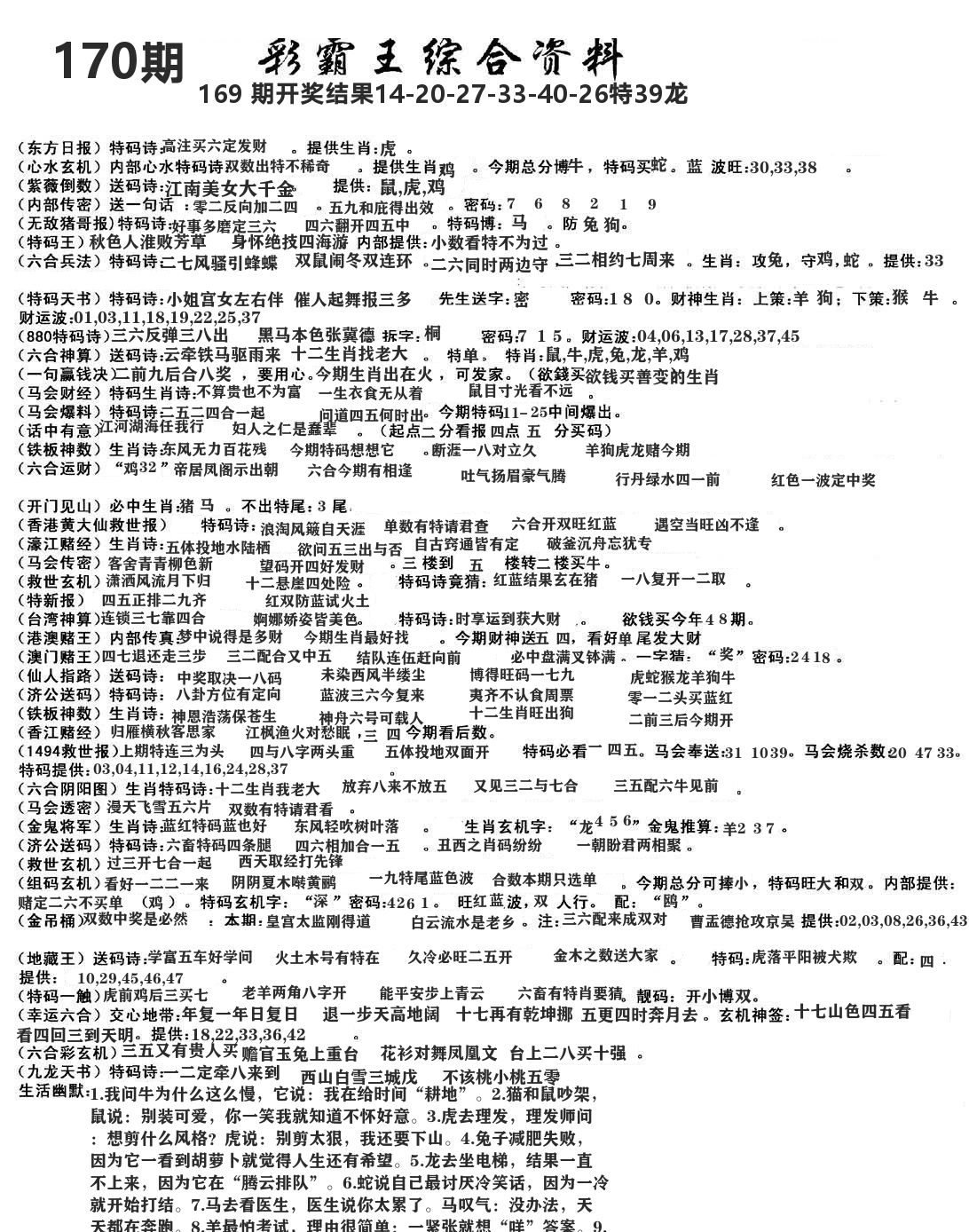 澳门综合资料 第170期