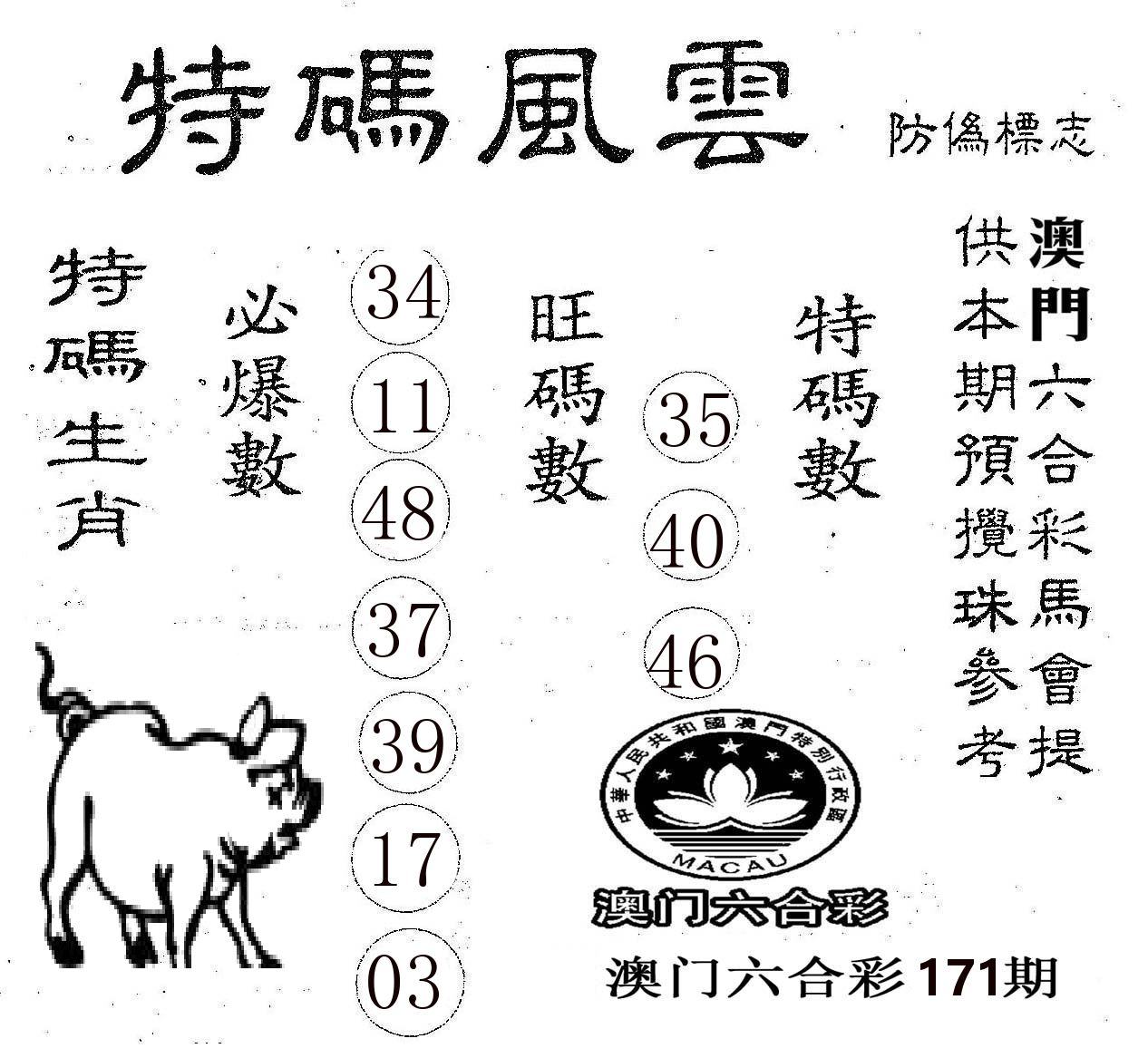 特码风云 第171期