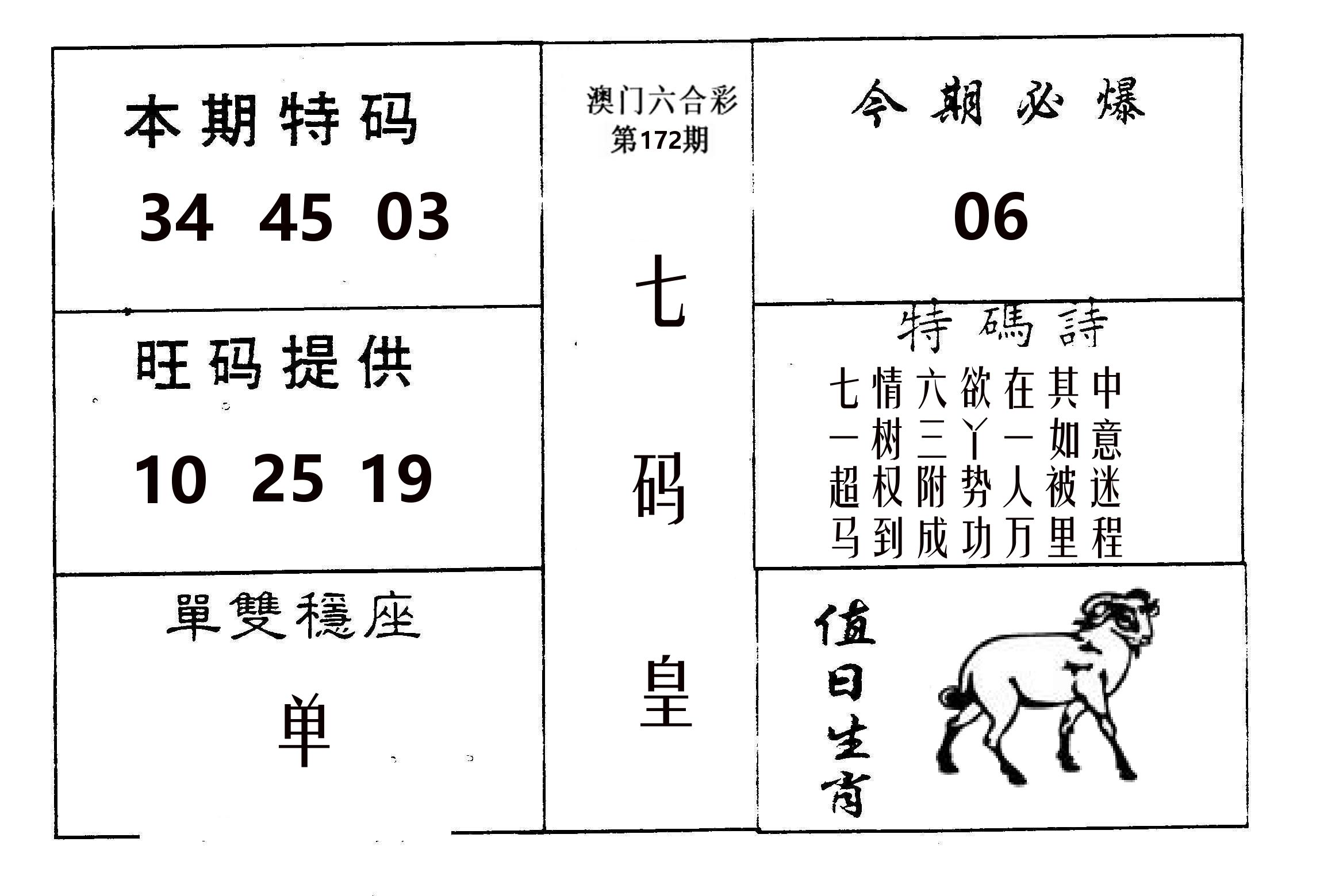 七码皇 第172期