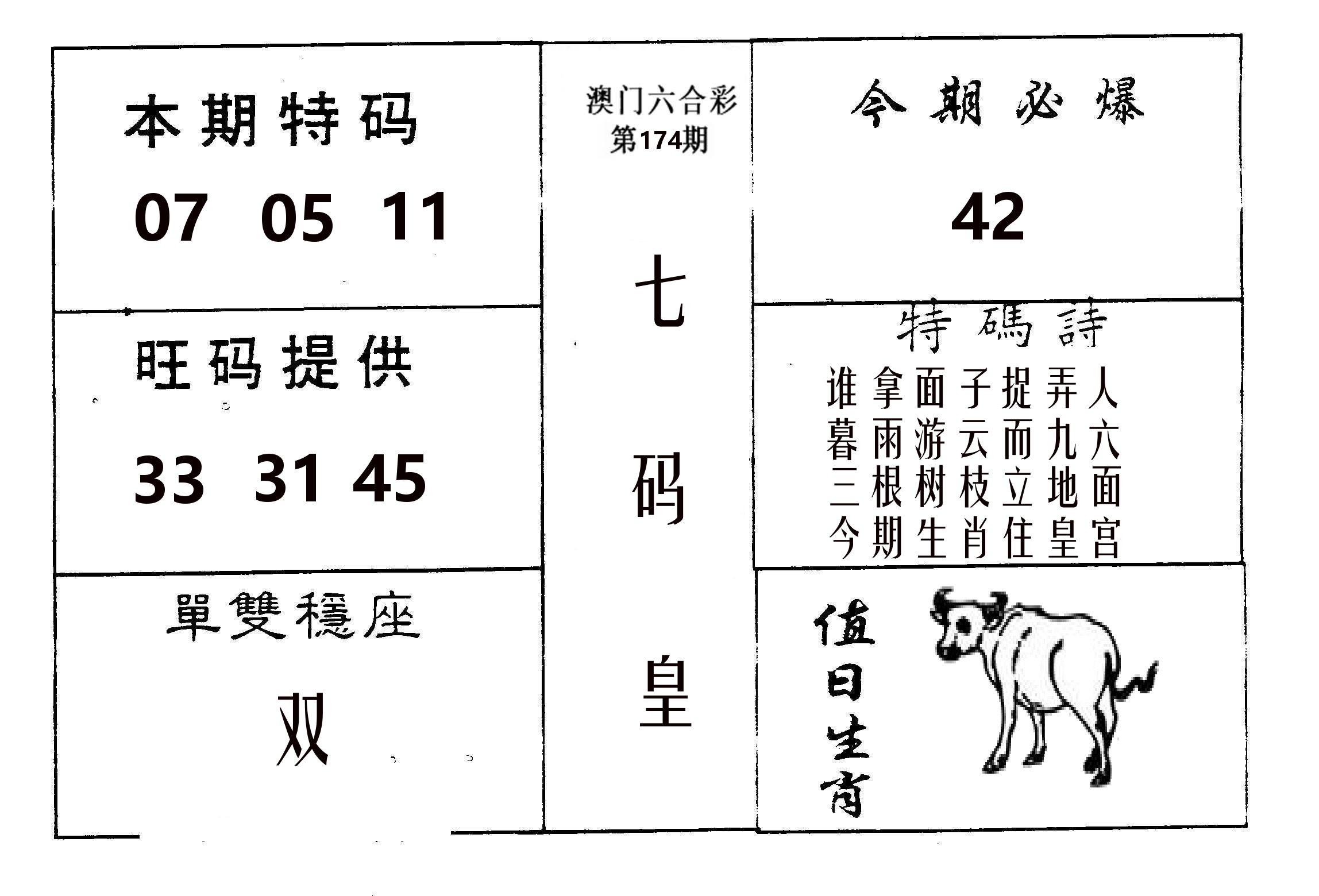 七码皇 第174期