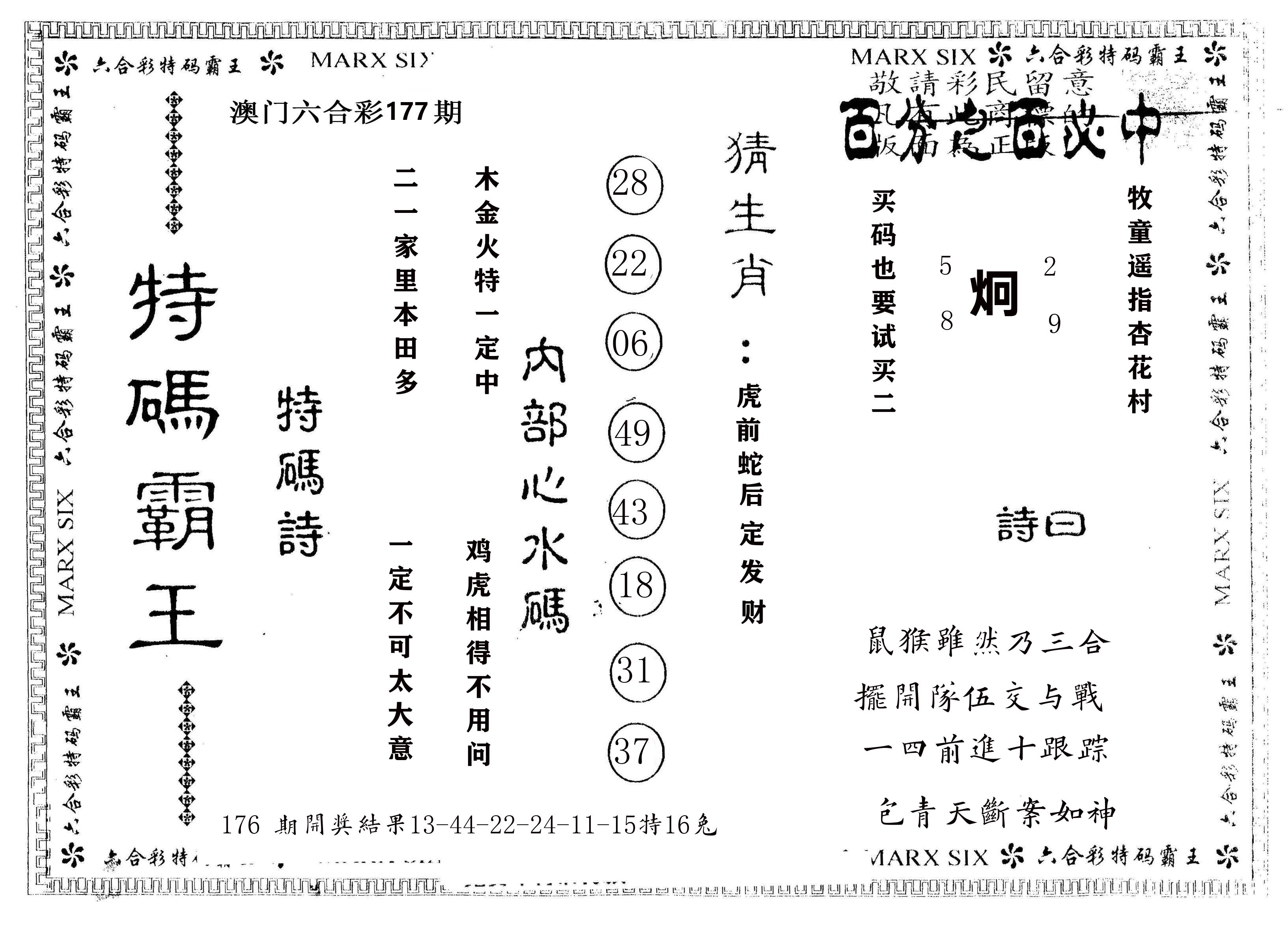 另版特码霸王 第177期