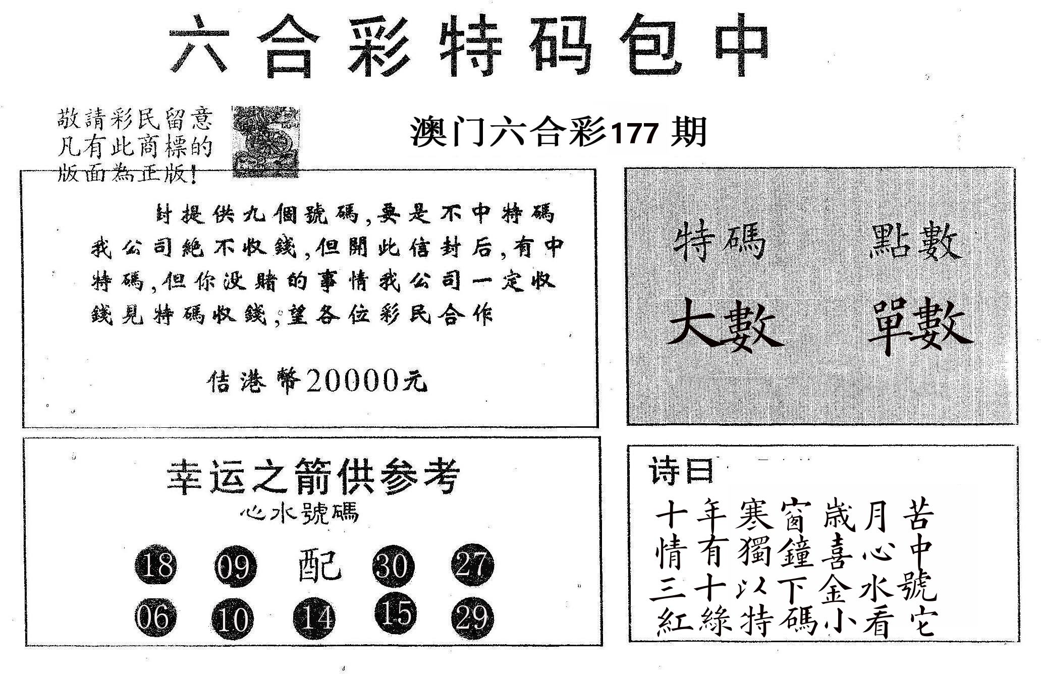 20000包中A 第177期