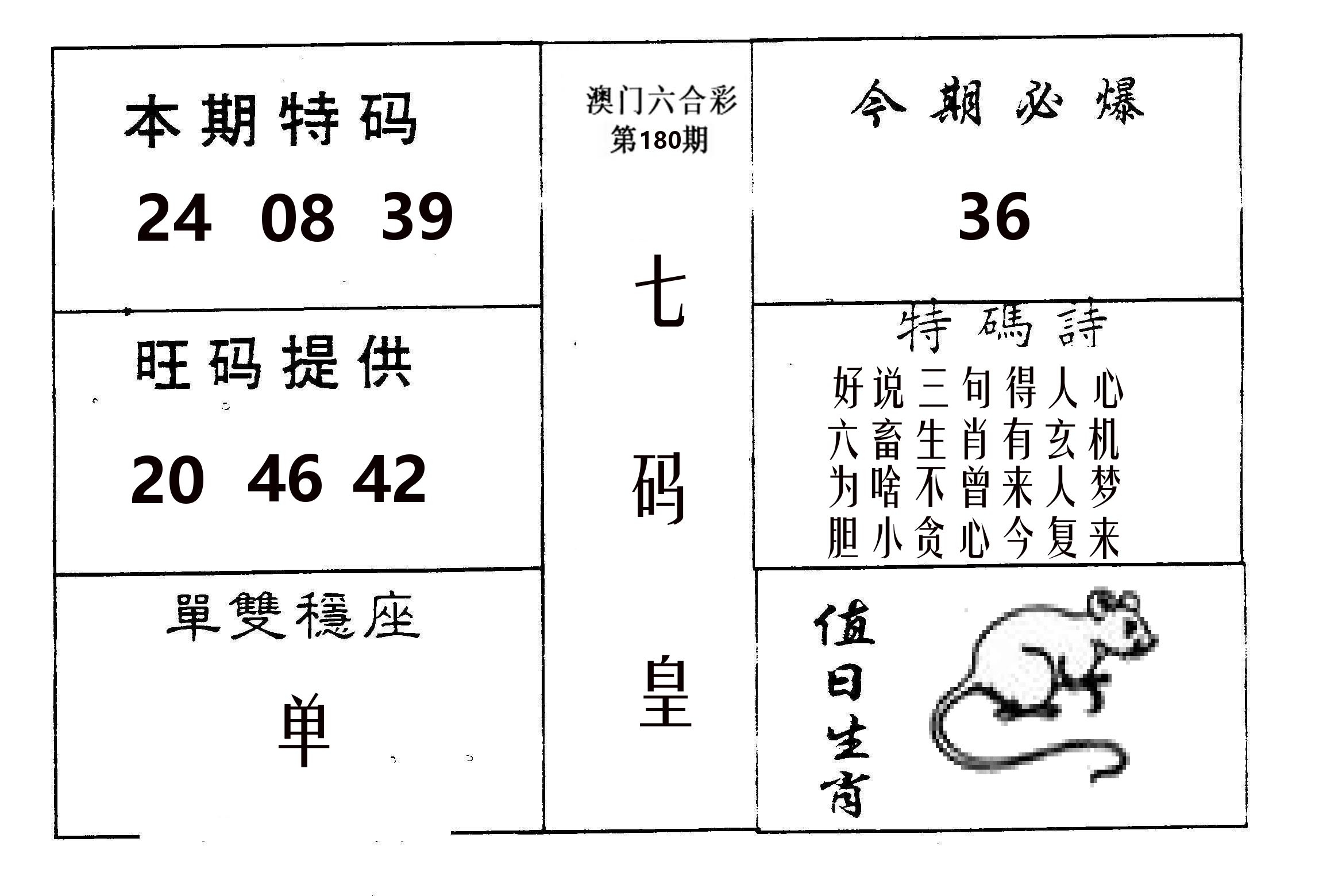 七码皇 第180期