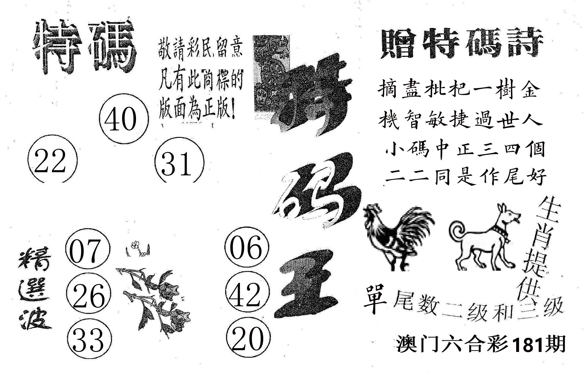 特码王A 第181期