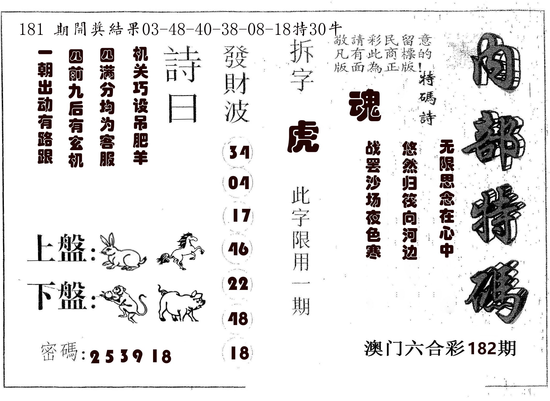 内部特码 第182期