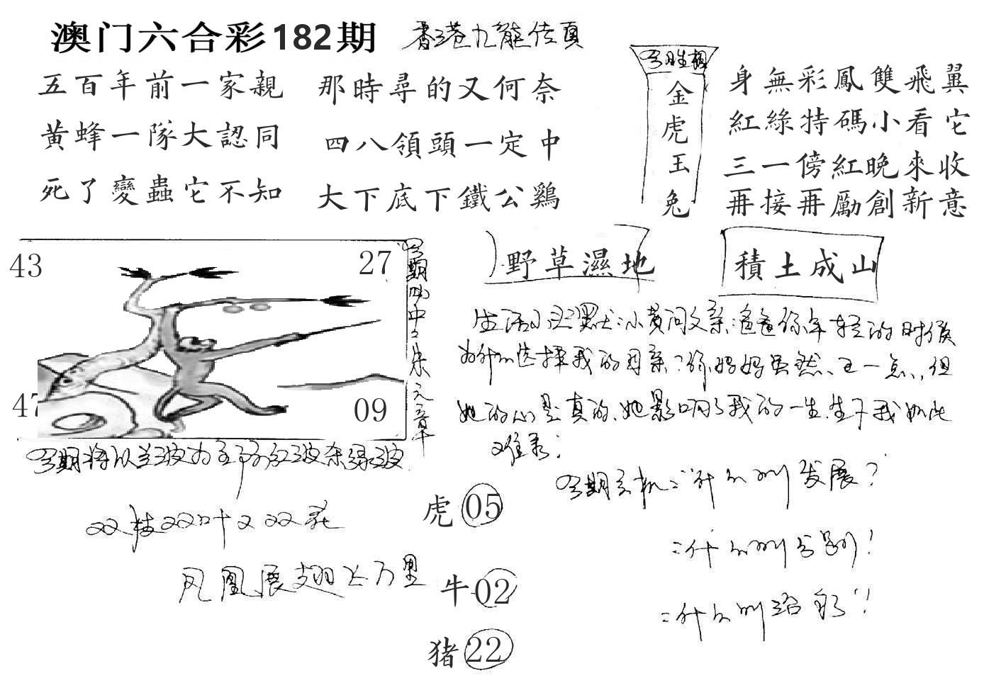 澳门手写九龙 第182期