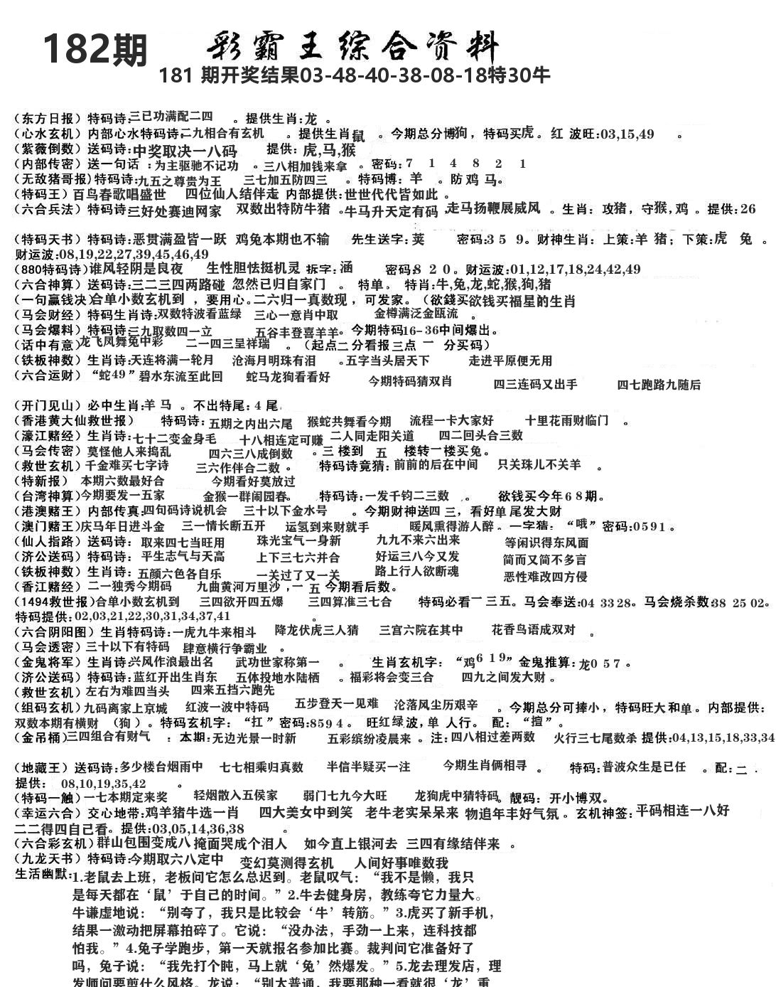 澳门综合资料 第182期
