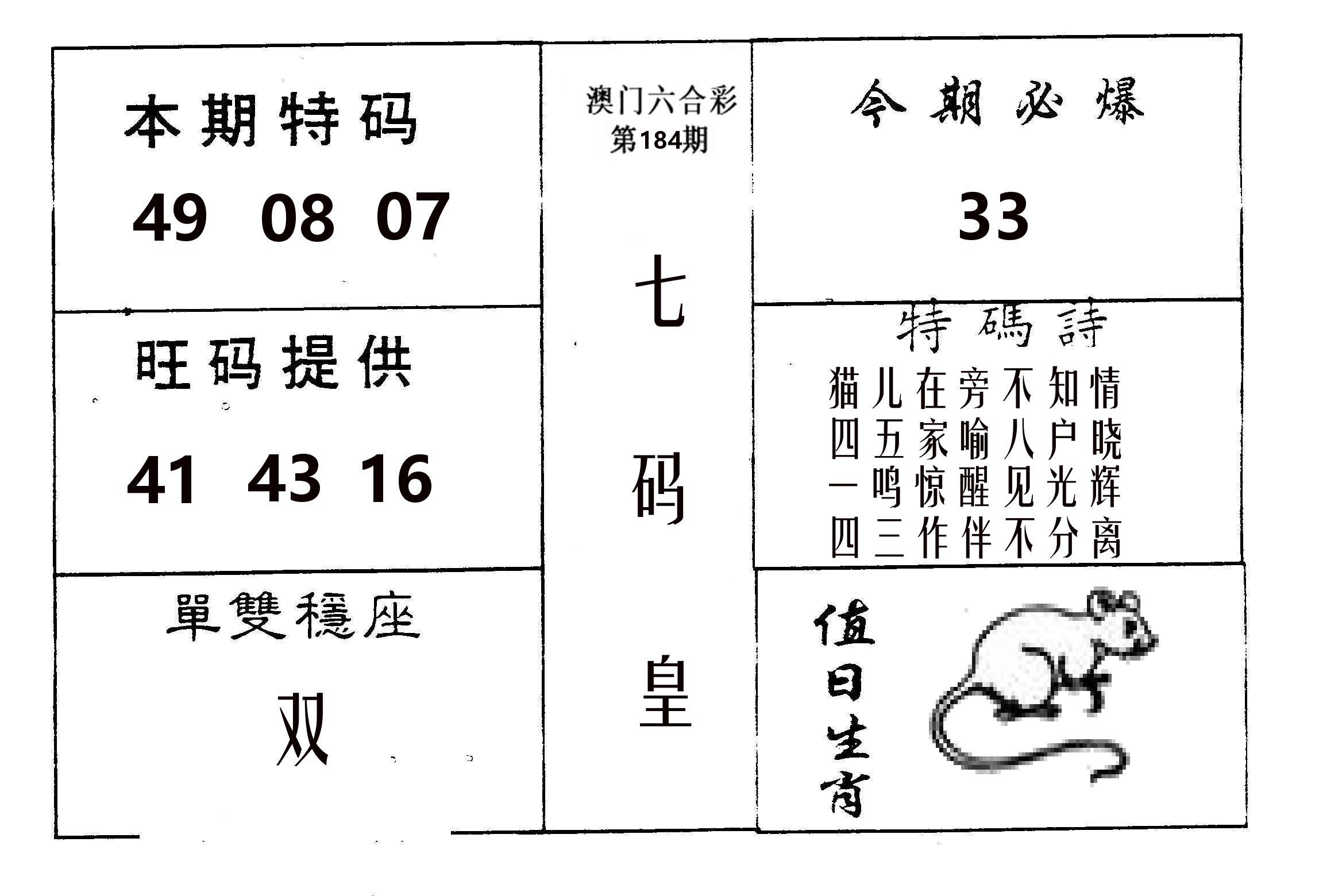 七码皇 第184期