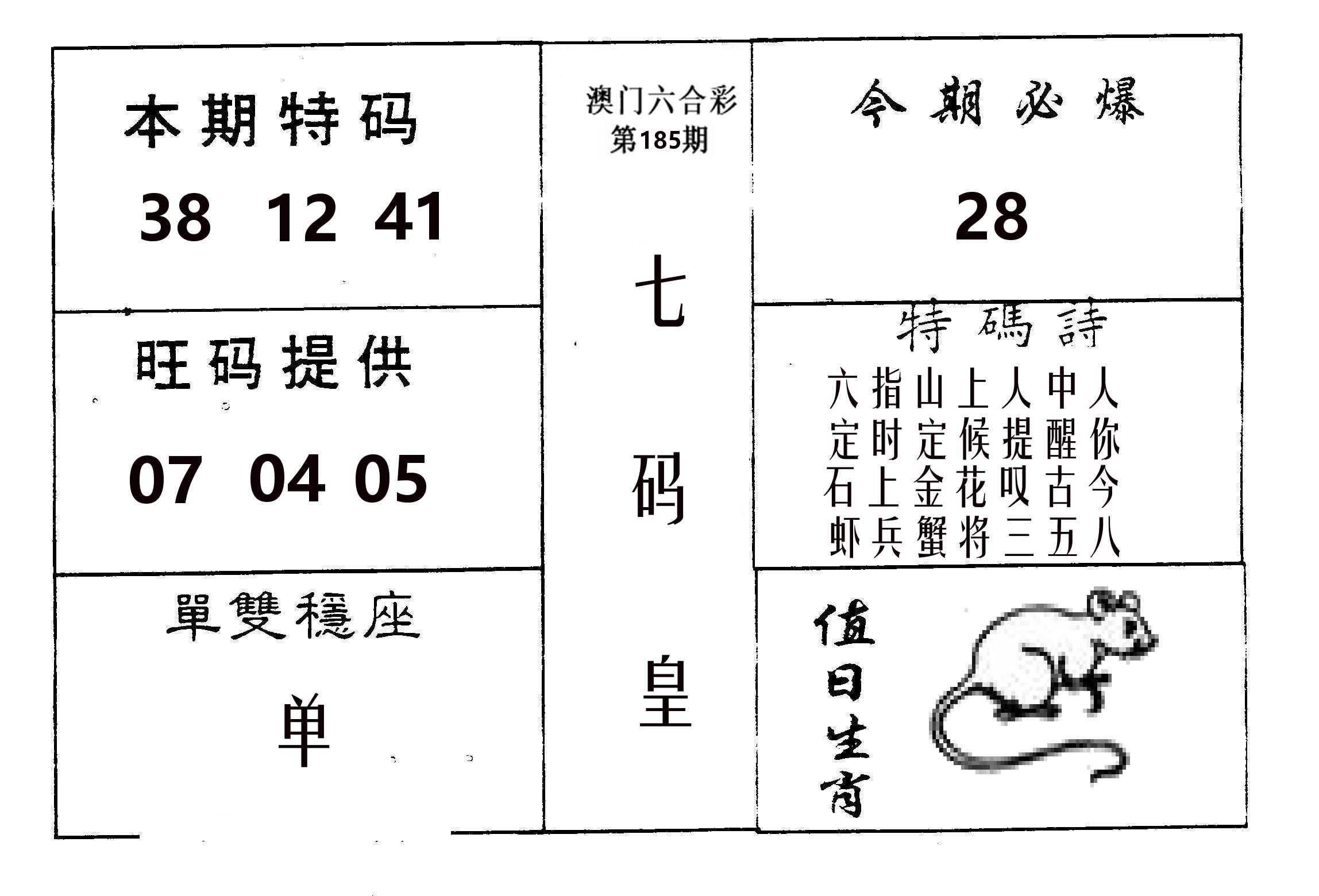 七码皇 第185期