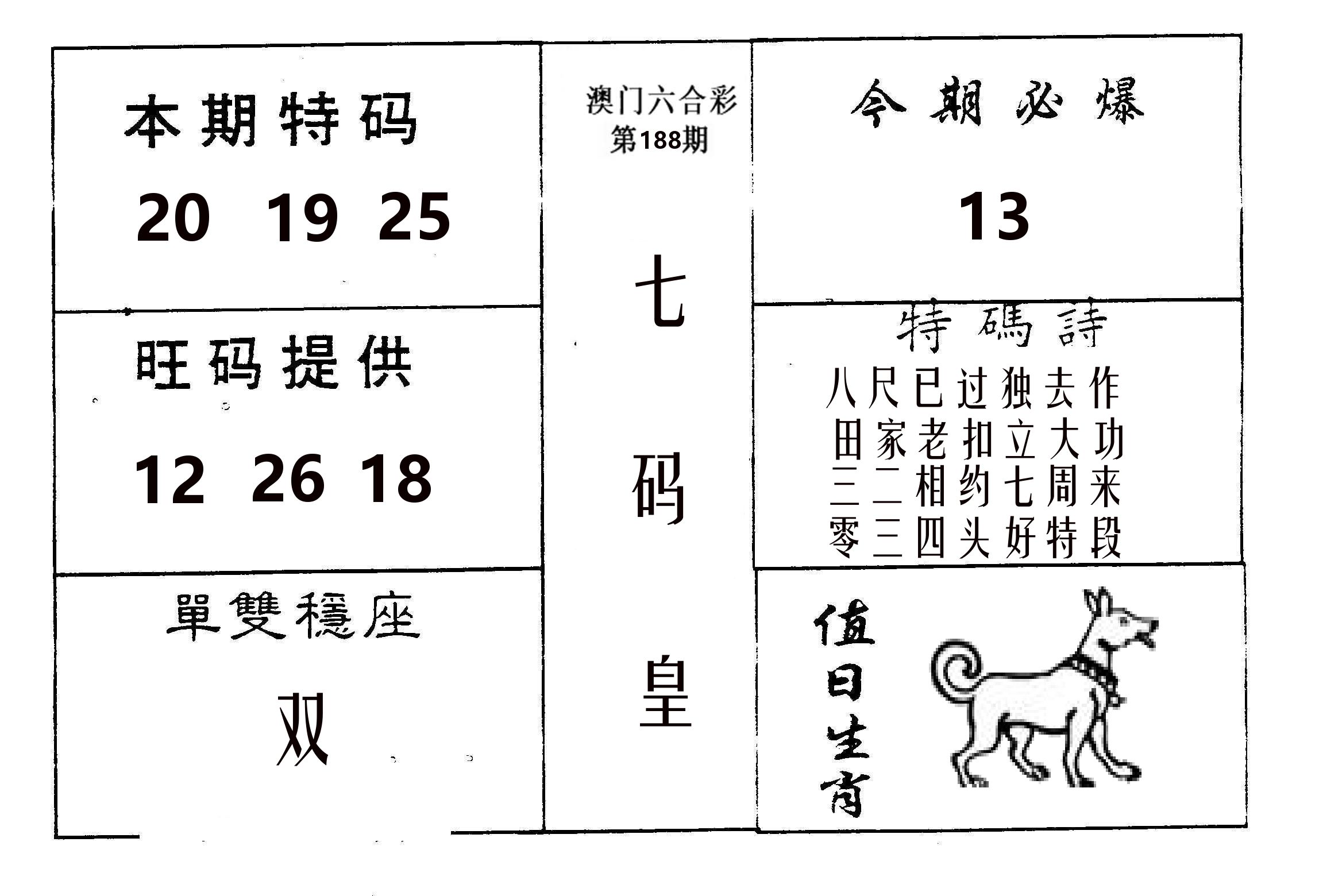 七码皇 第188期